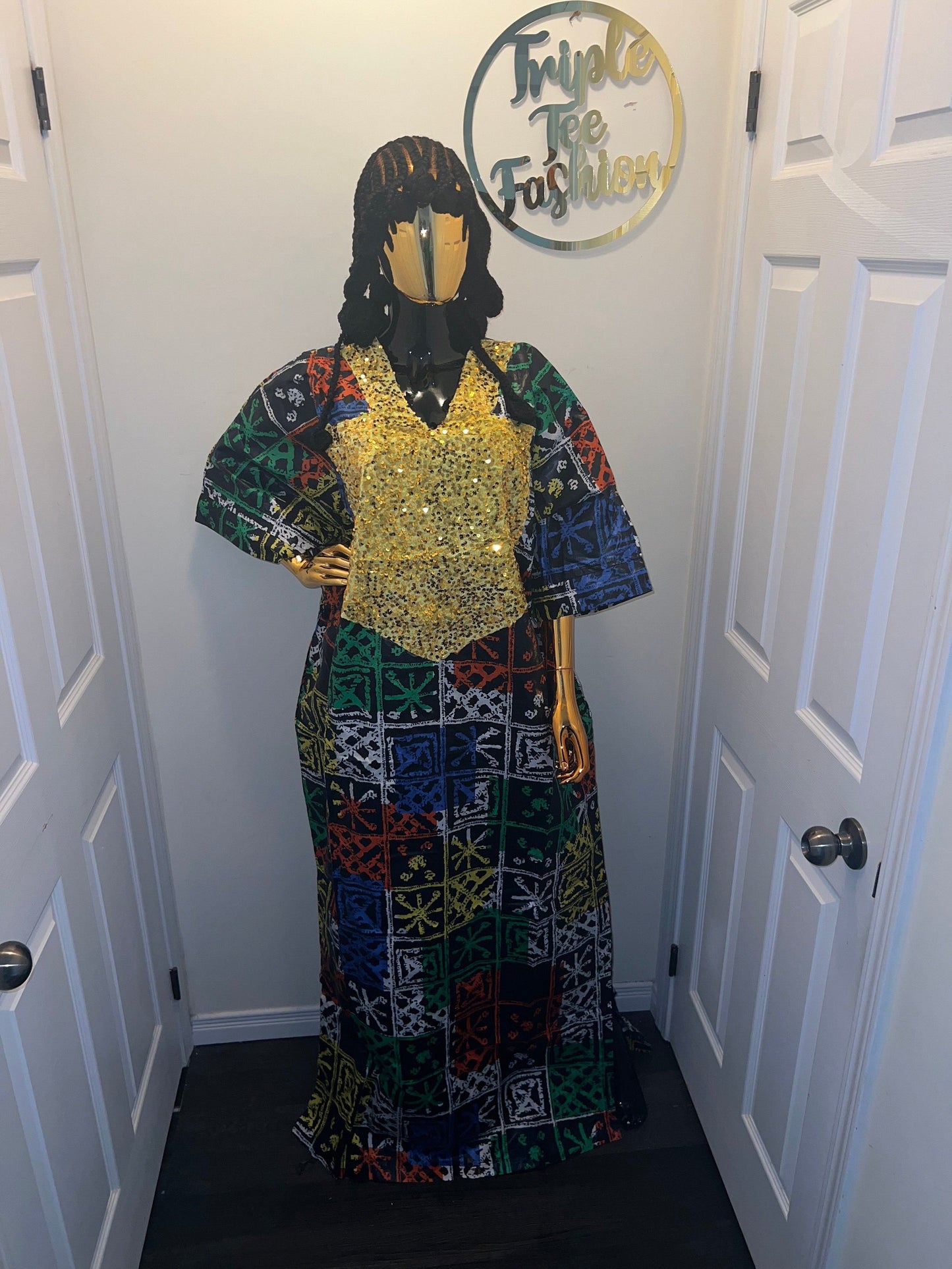 African Adire Kampala boubou | Kaftan| Jalabiya| African wear | Nigerian made dress|Ankara Party dress| One size fits all| plus size bubu