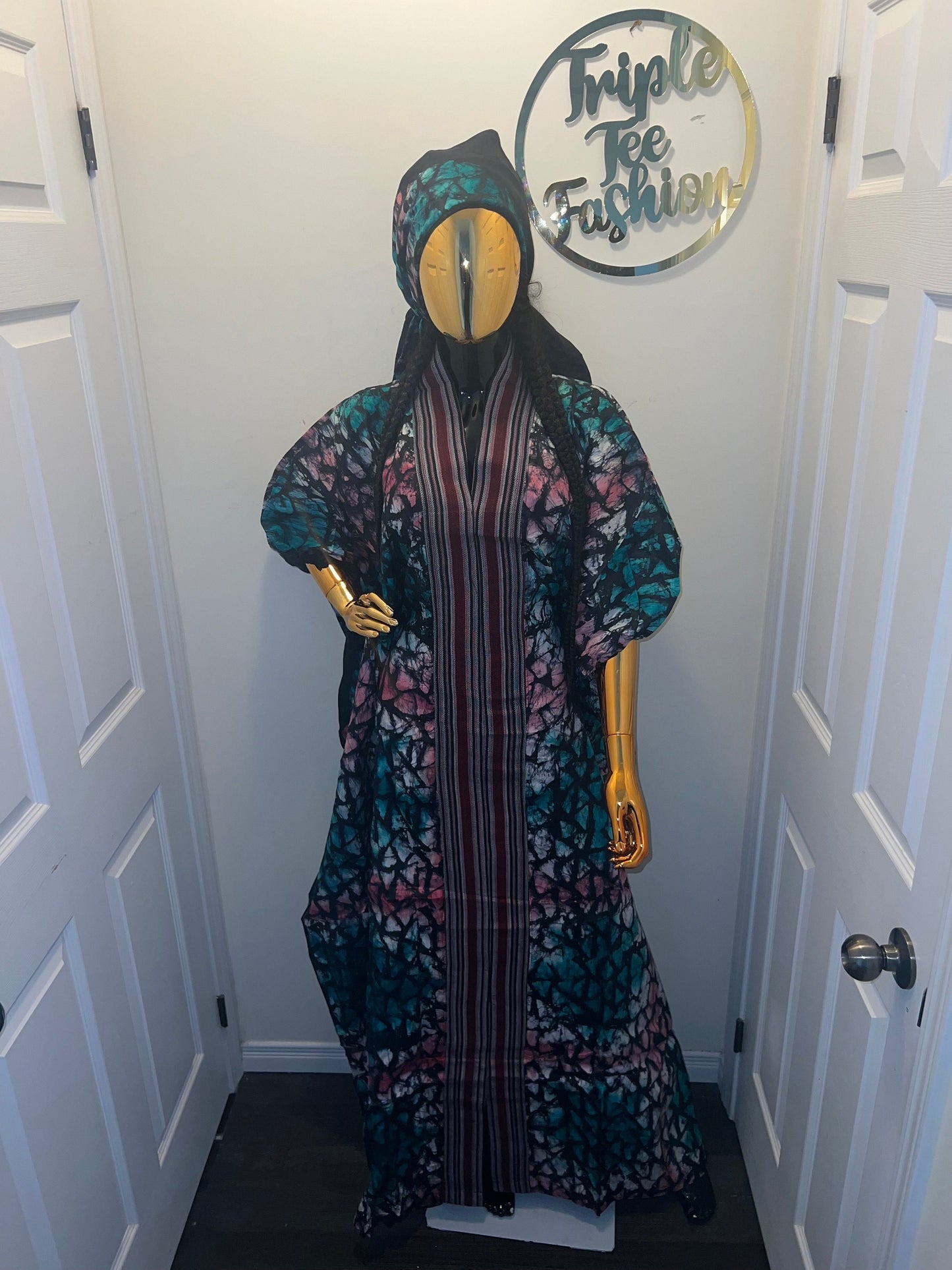 African Adire Batik Boubou dress |Inner belt bubu Kaftan| Handmade African print dress | Nigerian made | Tie and Dye | Rich aunty| Ankara