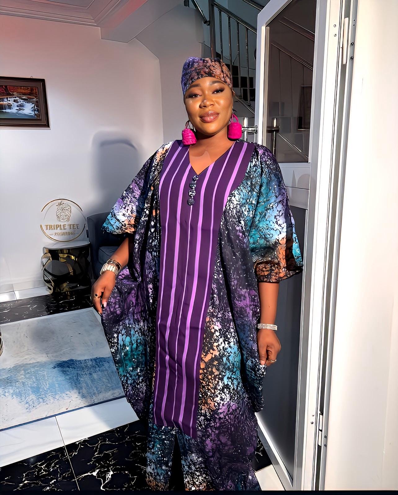 African Adire Batik Boubou dress |Inner belt bubu Kaftan| Handmade African print dress | Nigerian made | Tie and Dye | Rich aunty| Ankara