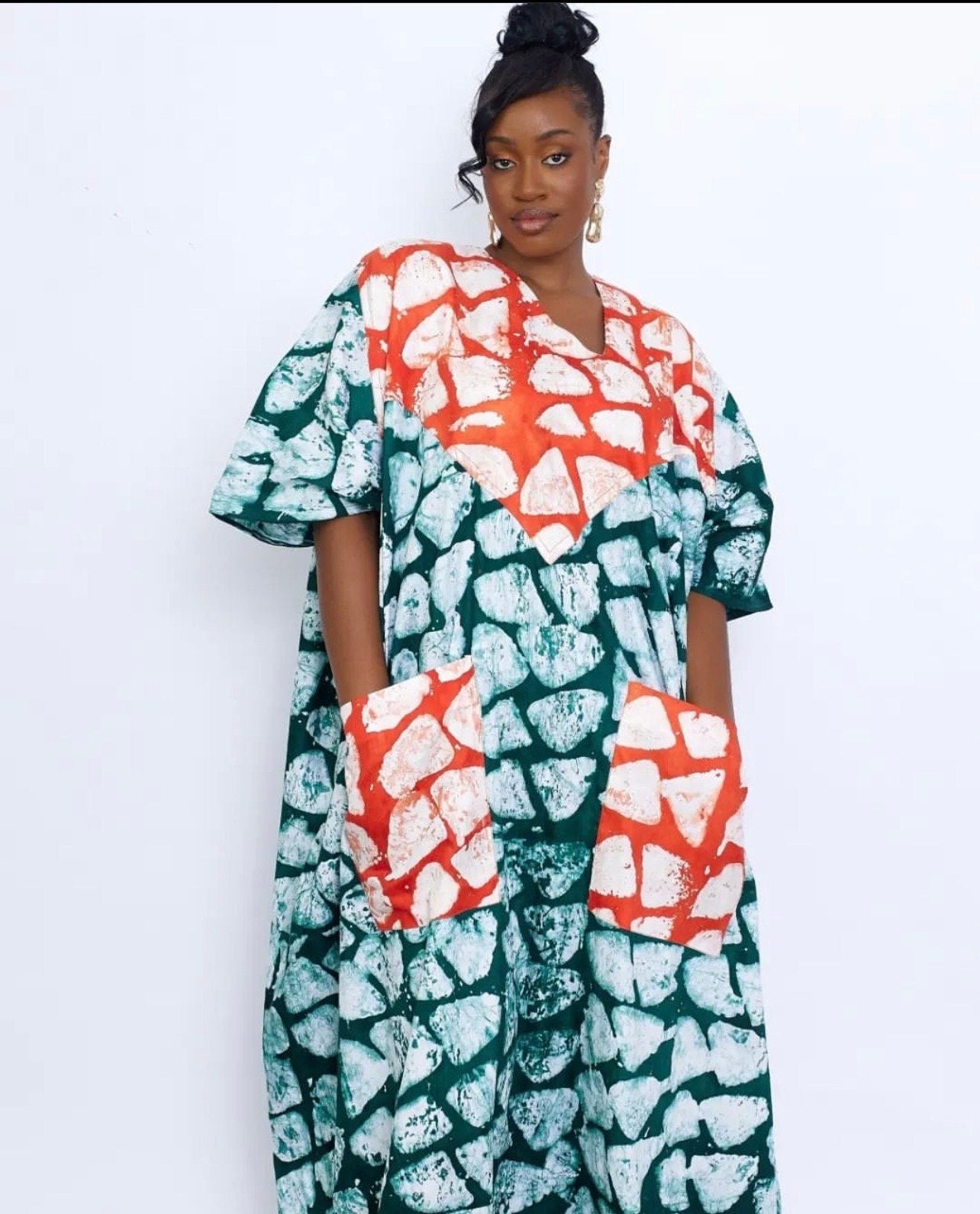 African Adire Batik dress| danshiki | Kaftan| Handmade African print dress | Nigerian made | Tie and Dye | Boubou| Rich aunty| Ankara