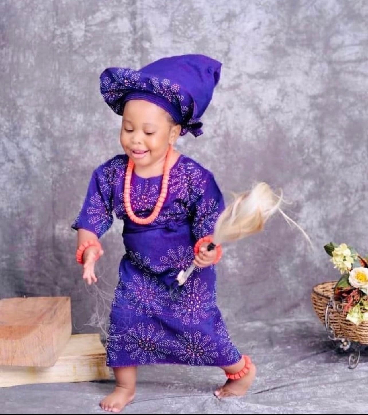 Stoned Aso Oke Iro and Buba Set | African Baby Girl Outfit, 12-18 Months