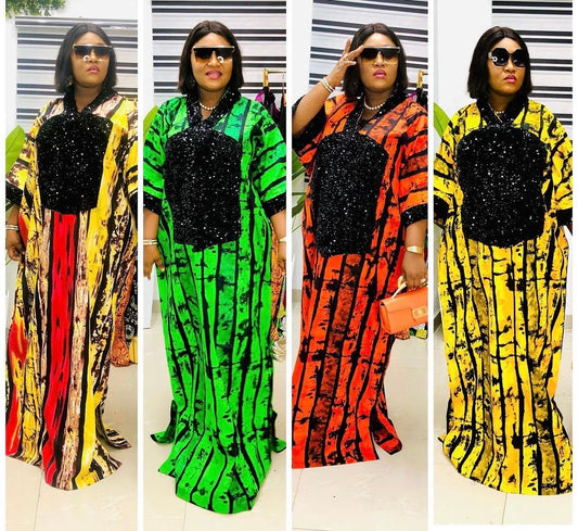 African Ankara Kaftan Dress: Sequin Adire Boubou