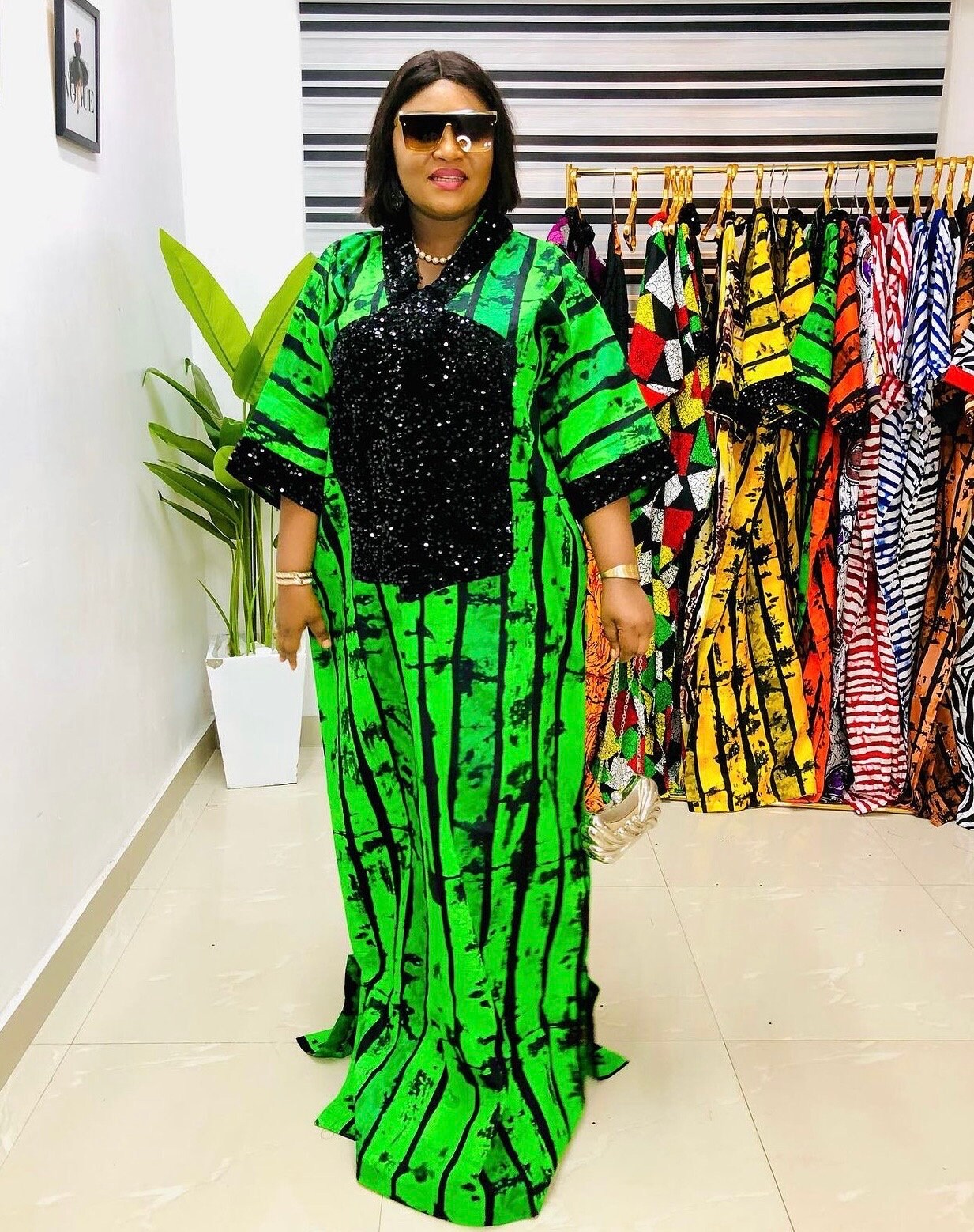 African Ankara Kaftan Dress: Sequin Adire Boubou