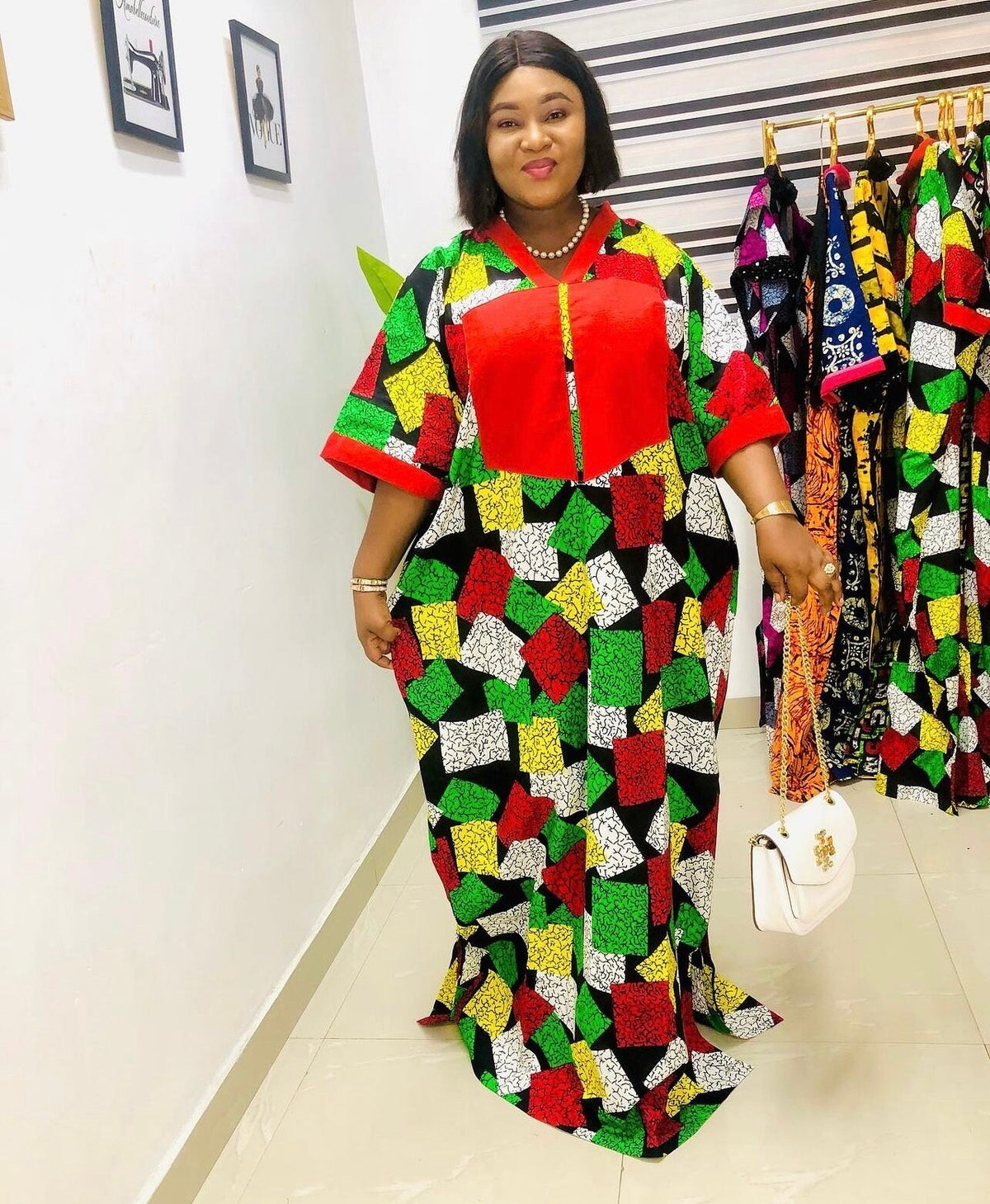 African Ankara Kaftan Dress: Adire Aso Oke, One Size Fits All