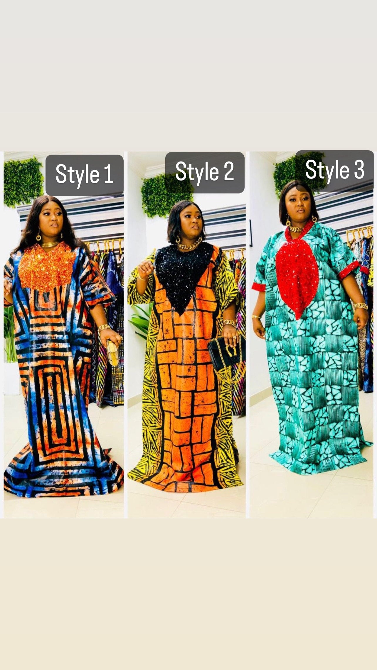 African Print Boubou Kaftan: Adire Kampala Dress, Nigerian Made