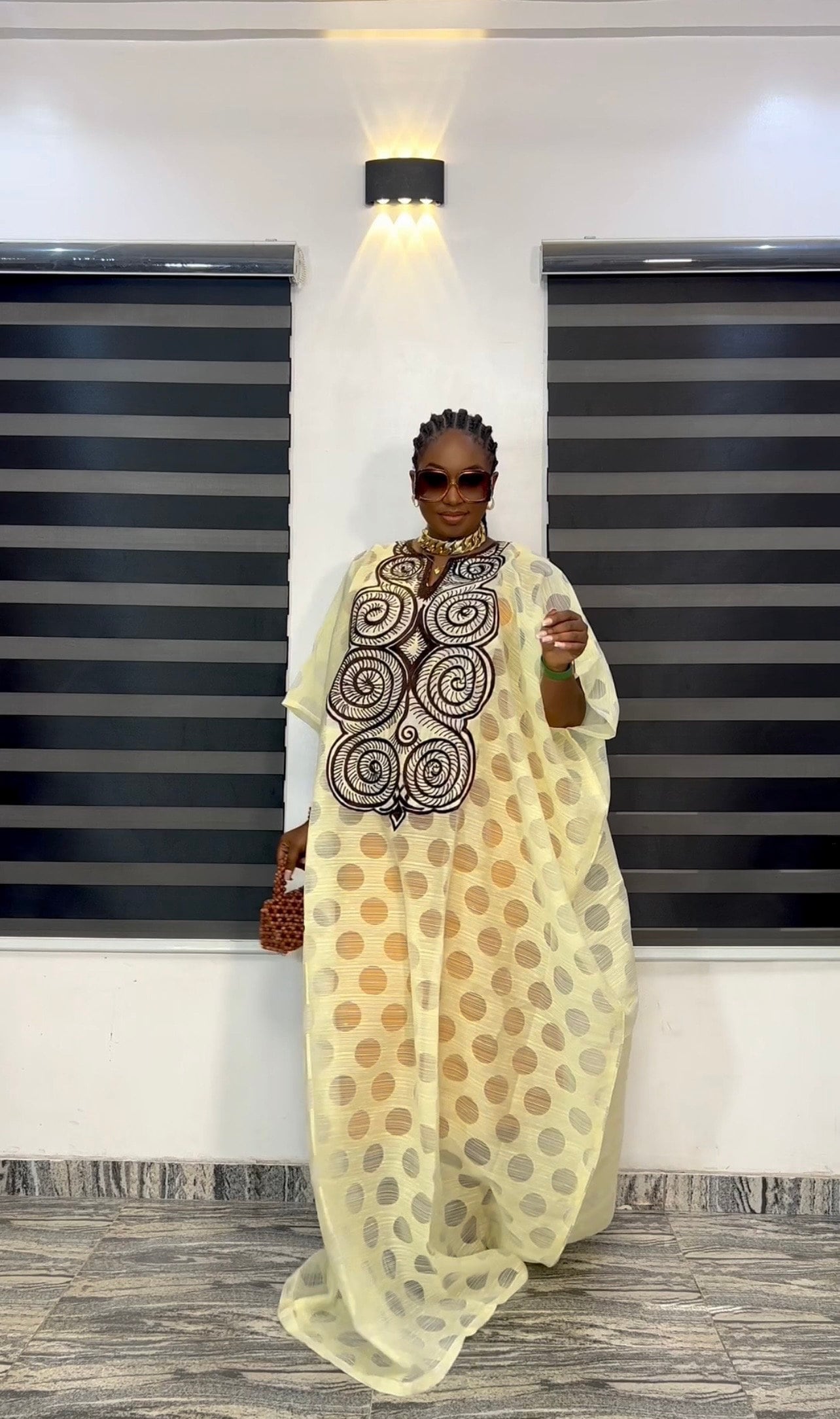 African Print Kaftan Dress | Organza Boubou, Scarf Included