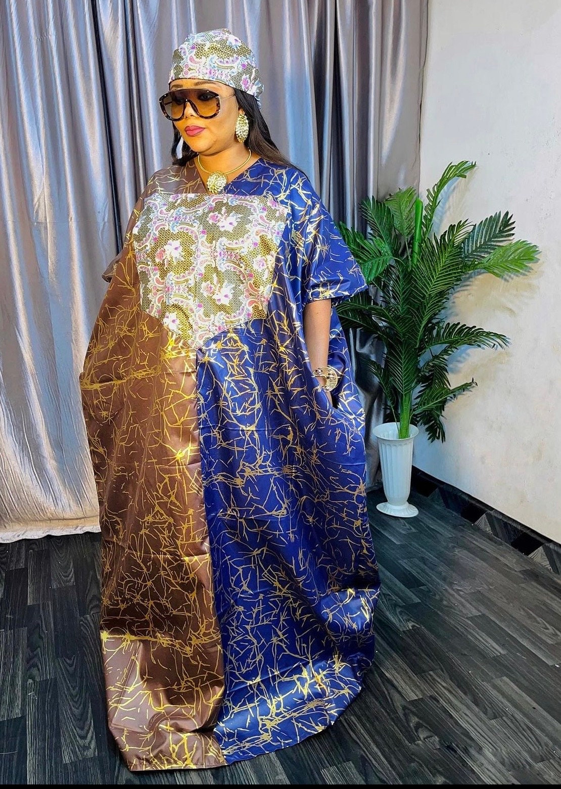 Brocade Boubou Dress: Sequin Mikado Kaftan with Matching Scarf