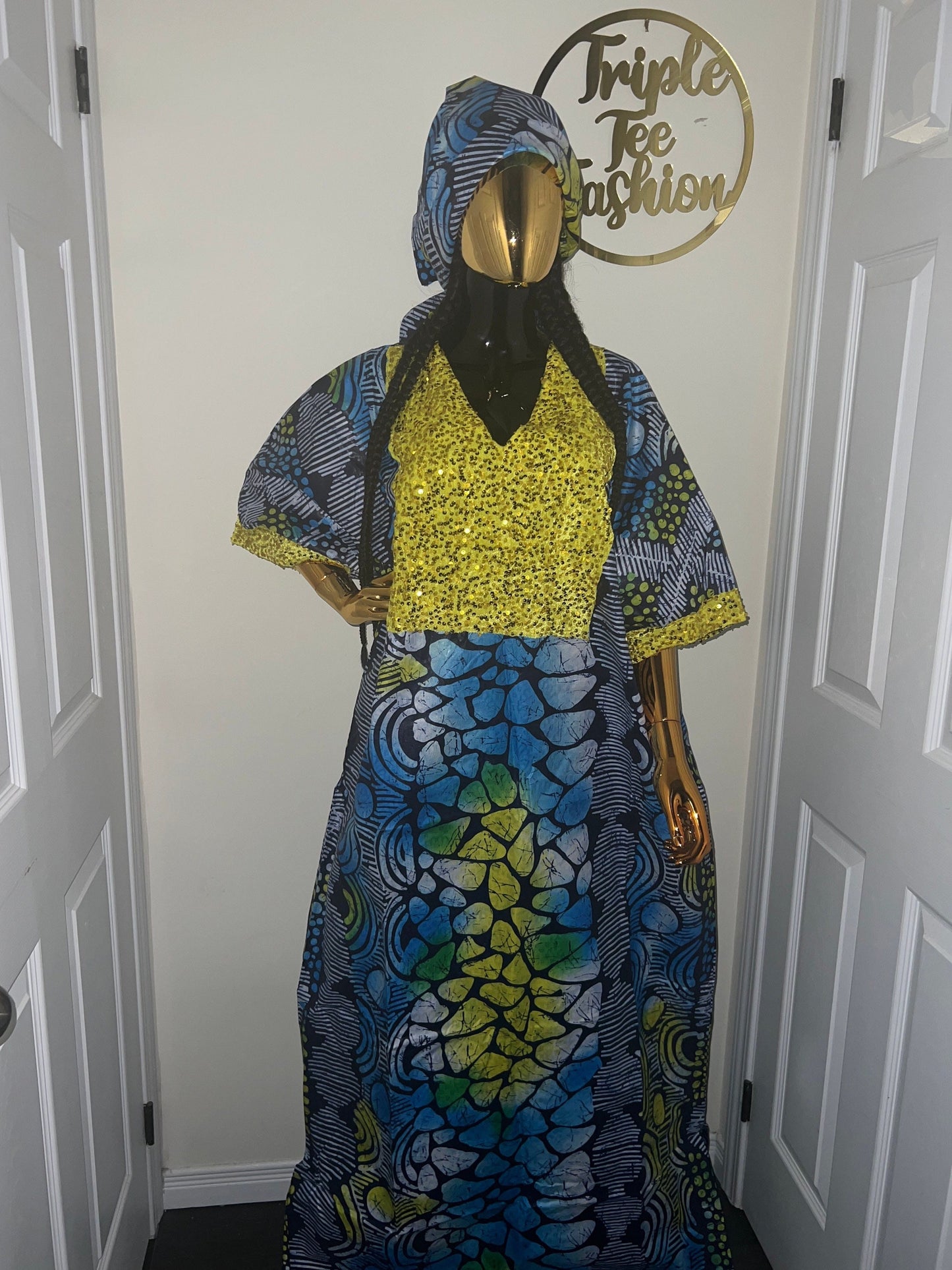 African Print Kaftan Dress: Kampala Sequin Bubu, Plus Size