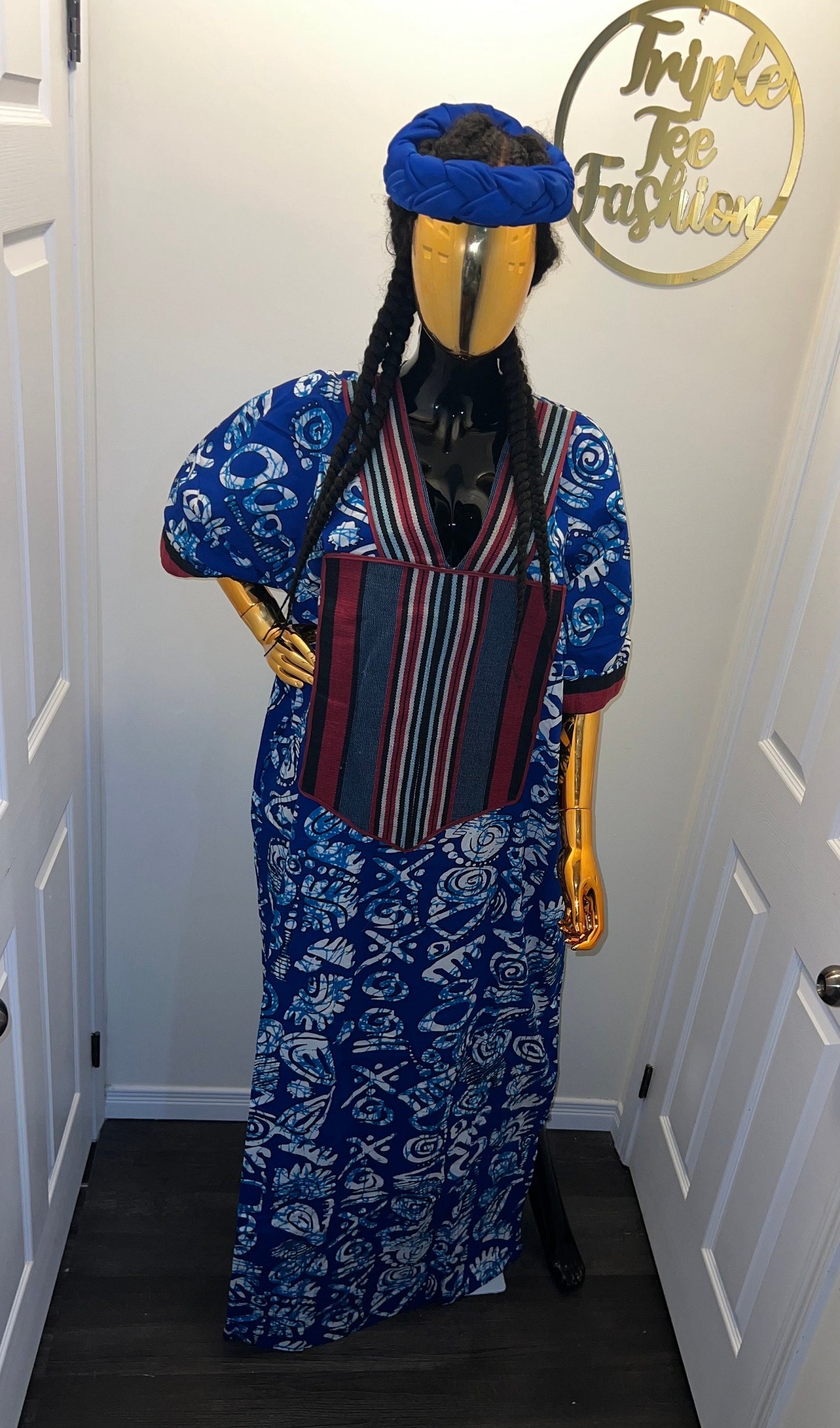 African Ankara Kaftan Dress: Adire Aso Oke Boubou, One Size
