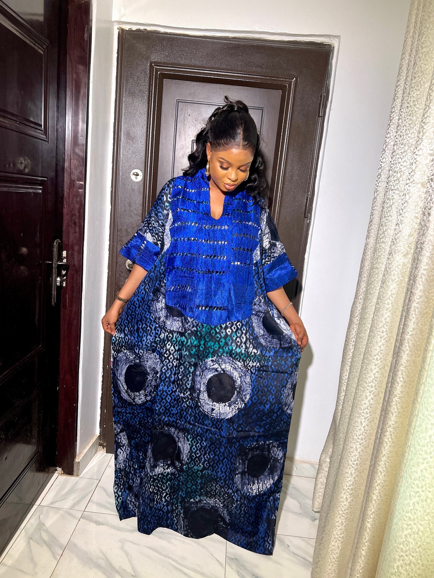 African Adire Batik Boubou | Handmade Nigerian Kaftan Dress