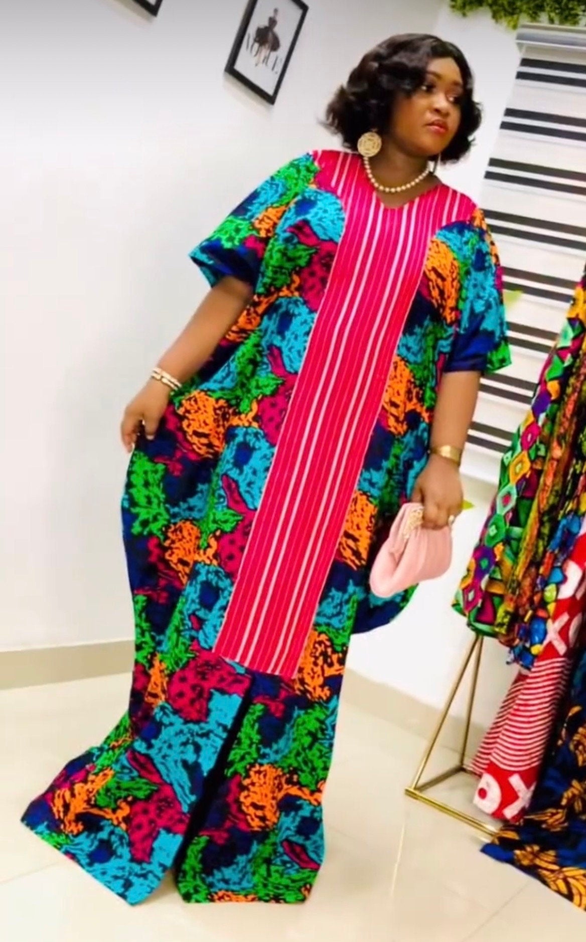 African Ankara Kaftan Dress | Aso Oke Panel, Modest Boubou