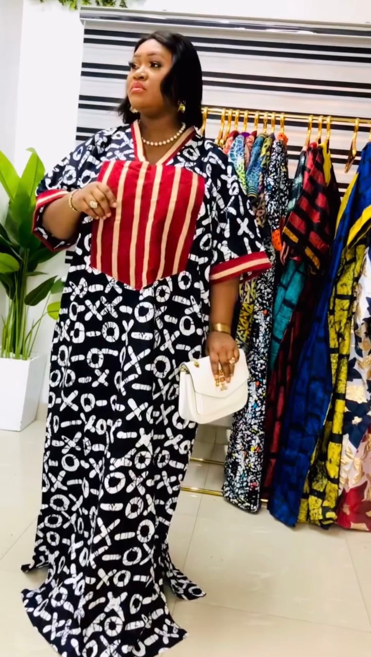African Ankara Boubou Kaftan | Aso Oke Panel, Modest Dress