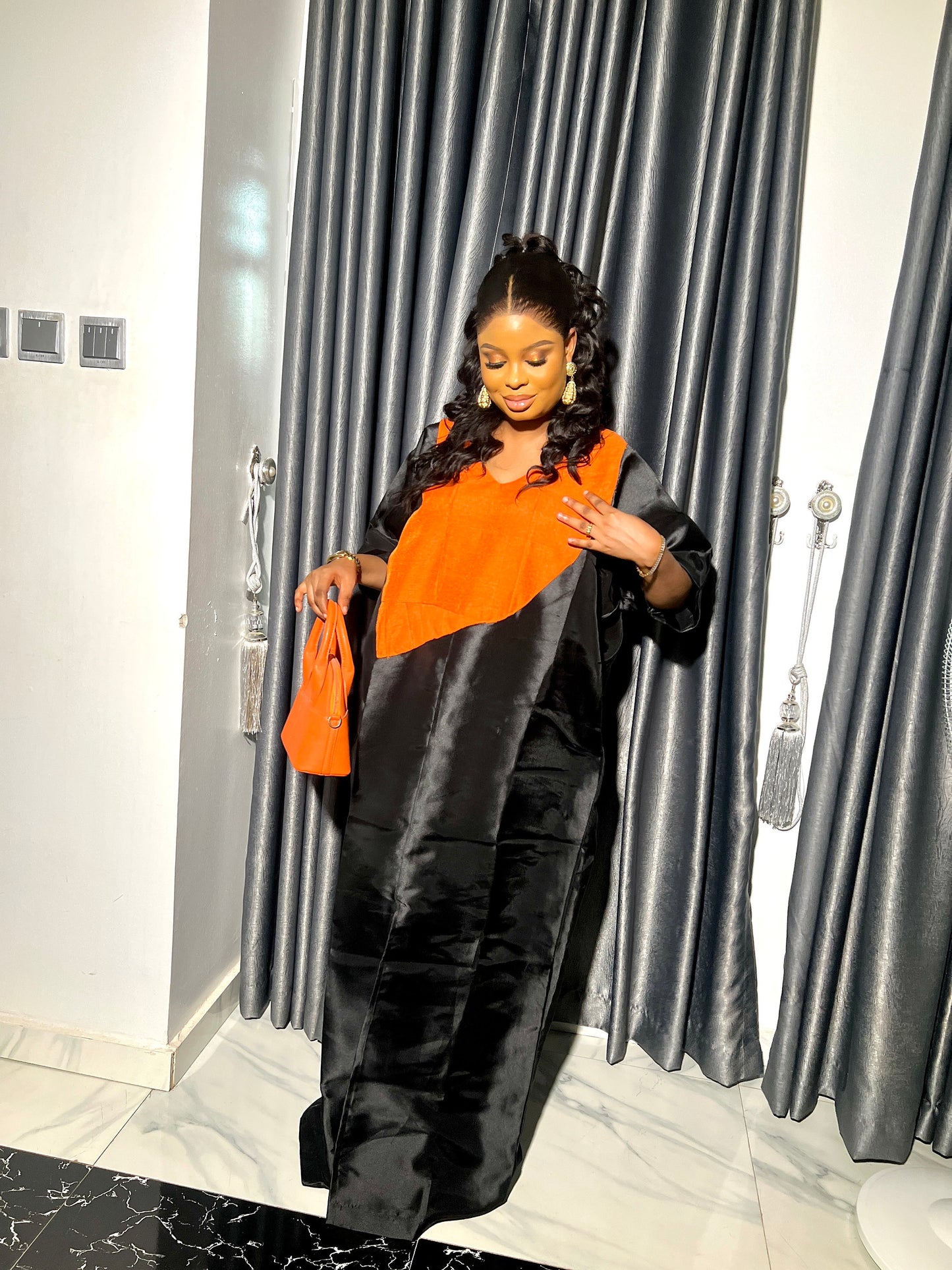 Mikado Aso Oke Boubou | African Kaftan Dress with Matching Cap