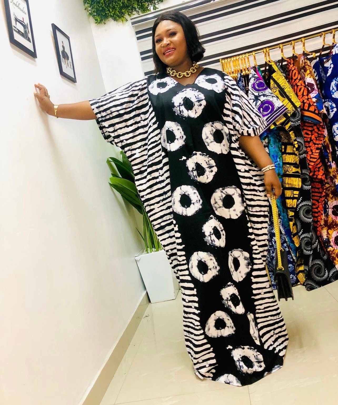 African Ankara Boubou Dress | Handmade Ankara Kaftan with Belt