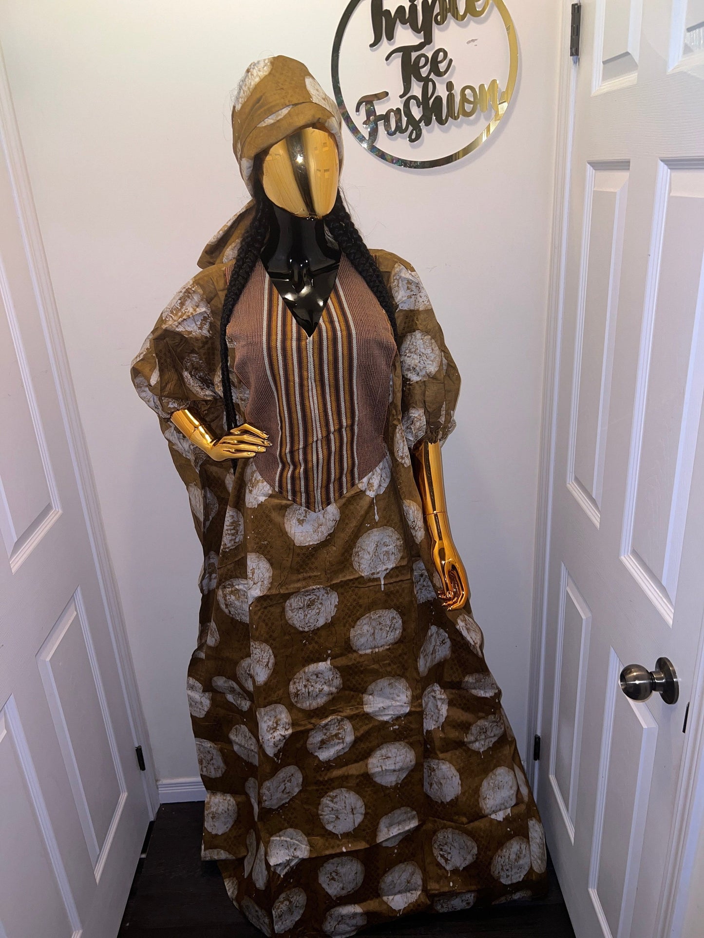 African Adire Batik Cotton Boubou Dress | Handmade Kaftan