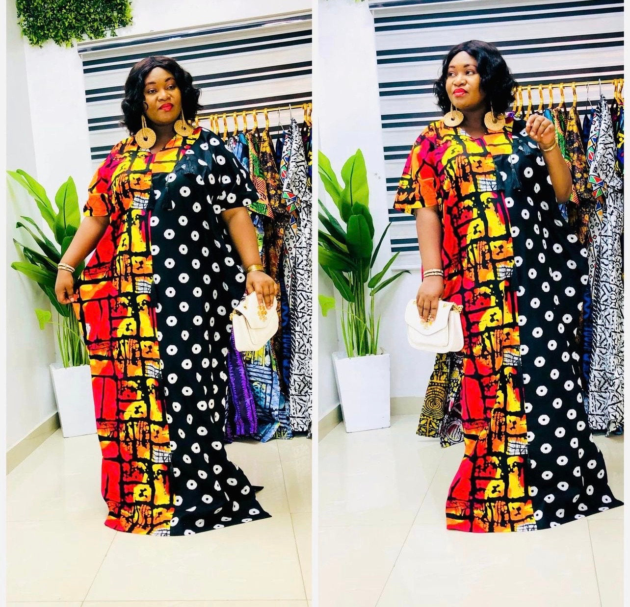 Handmade African Print Boubou Dress | Ankara Kaftan with Headband