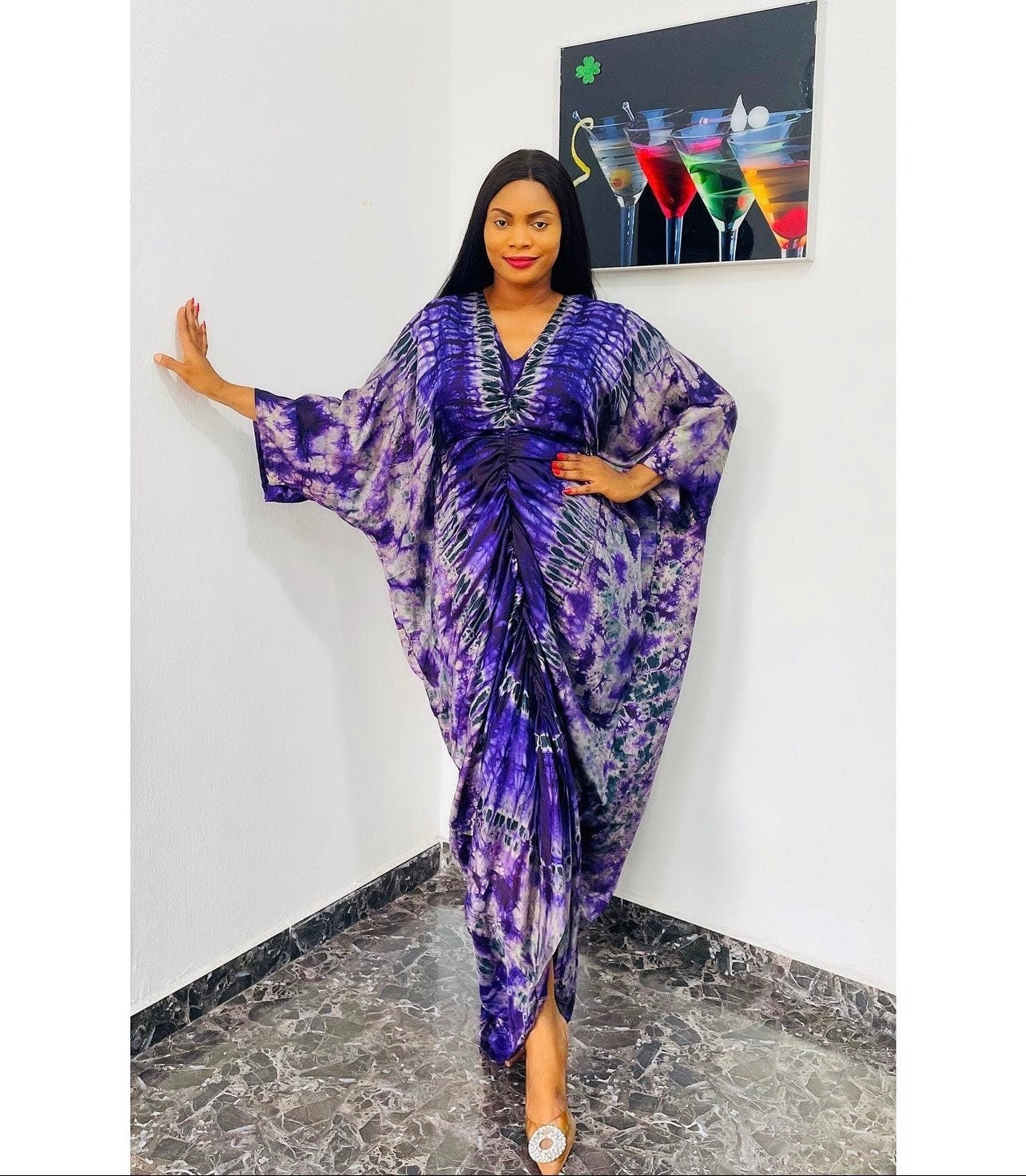 African Adire Silk Boubou Dress | Handmade Tie Dye Kaftan