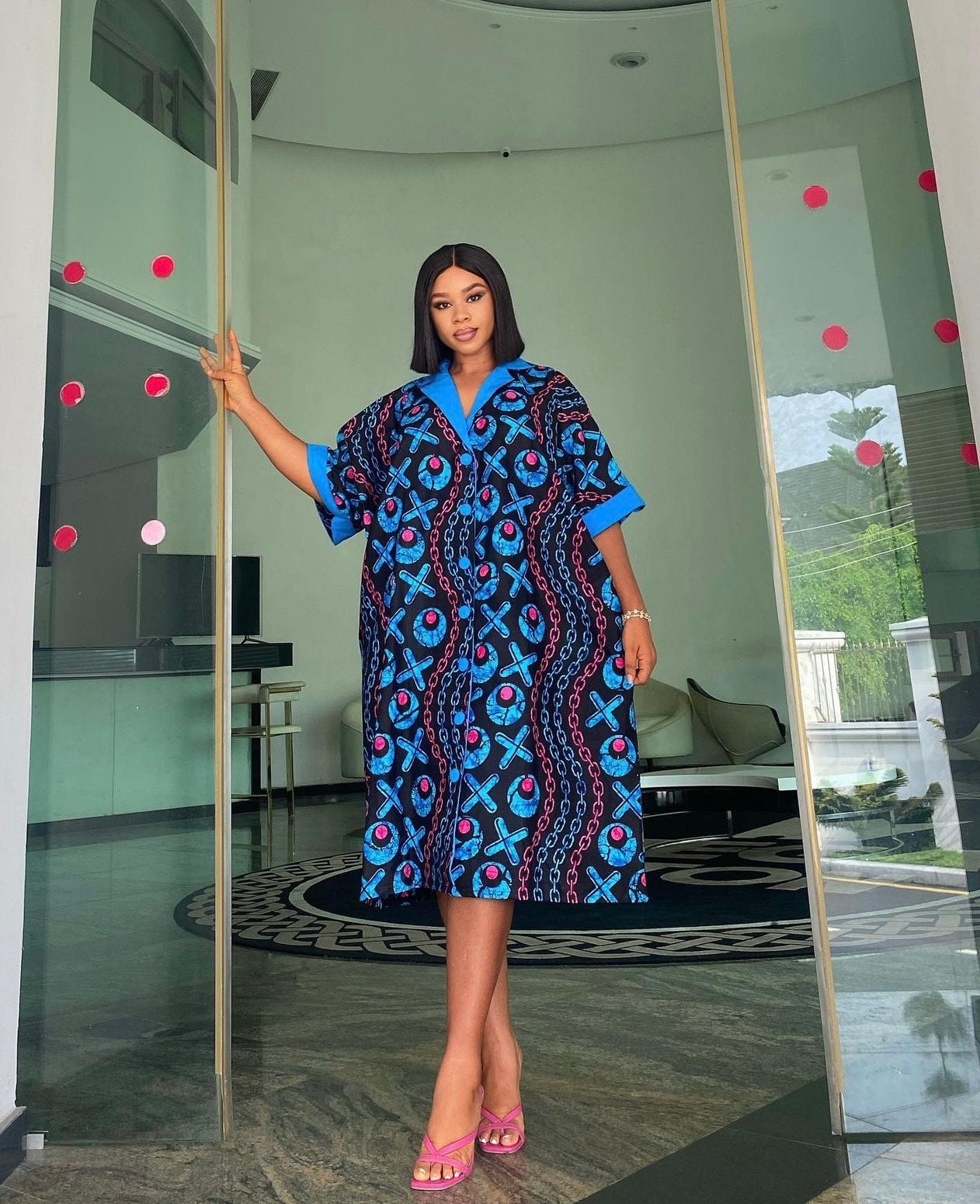 African Print Short Kaftan Dress | Ankara Adire, Boubou