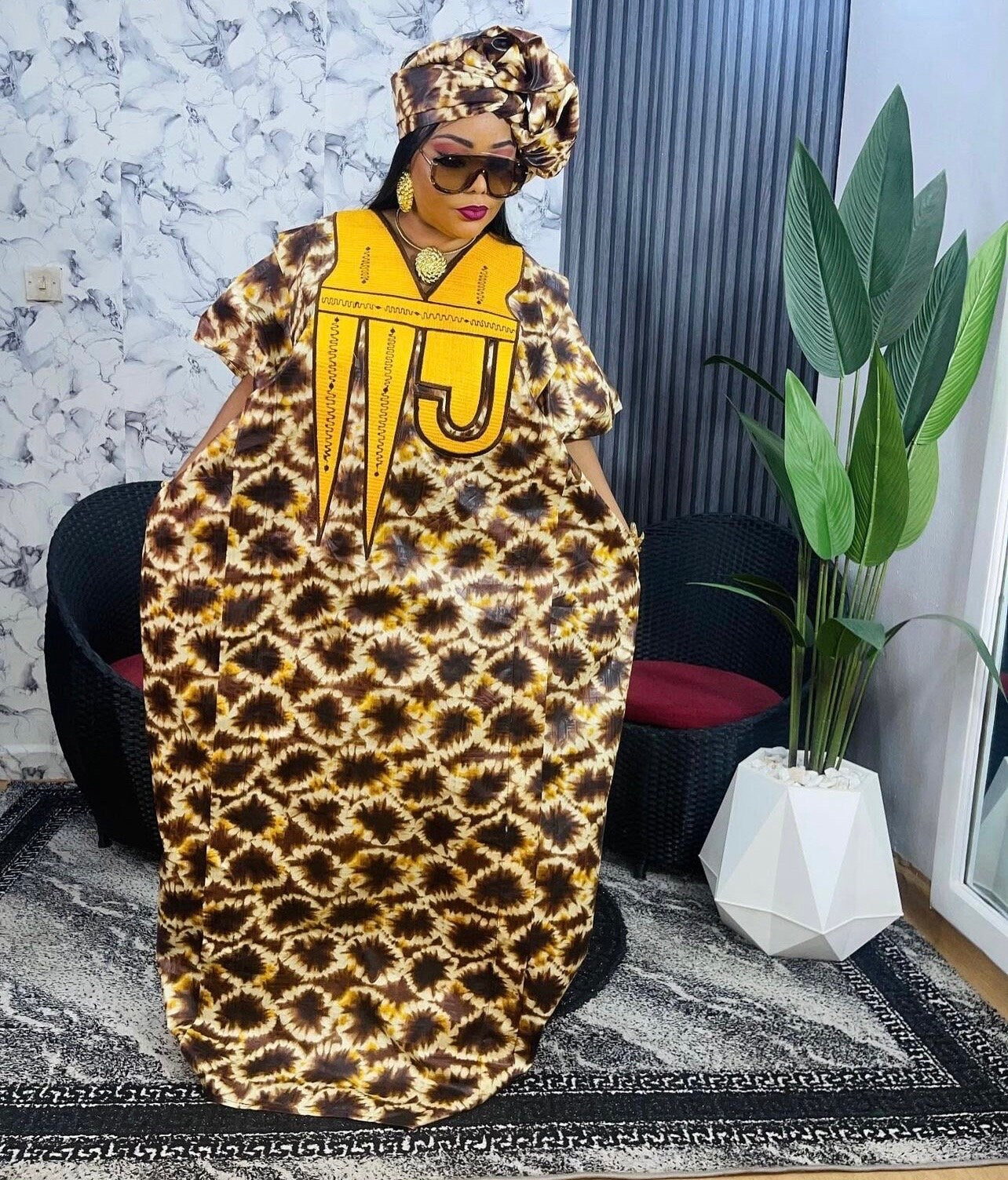 African Print Kampala Kaftan Dress | Embroidered Cotton Boubou