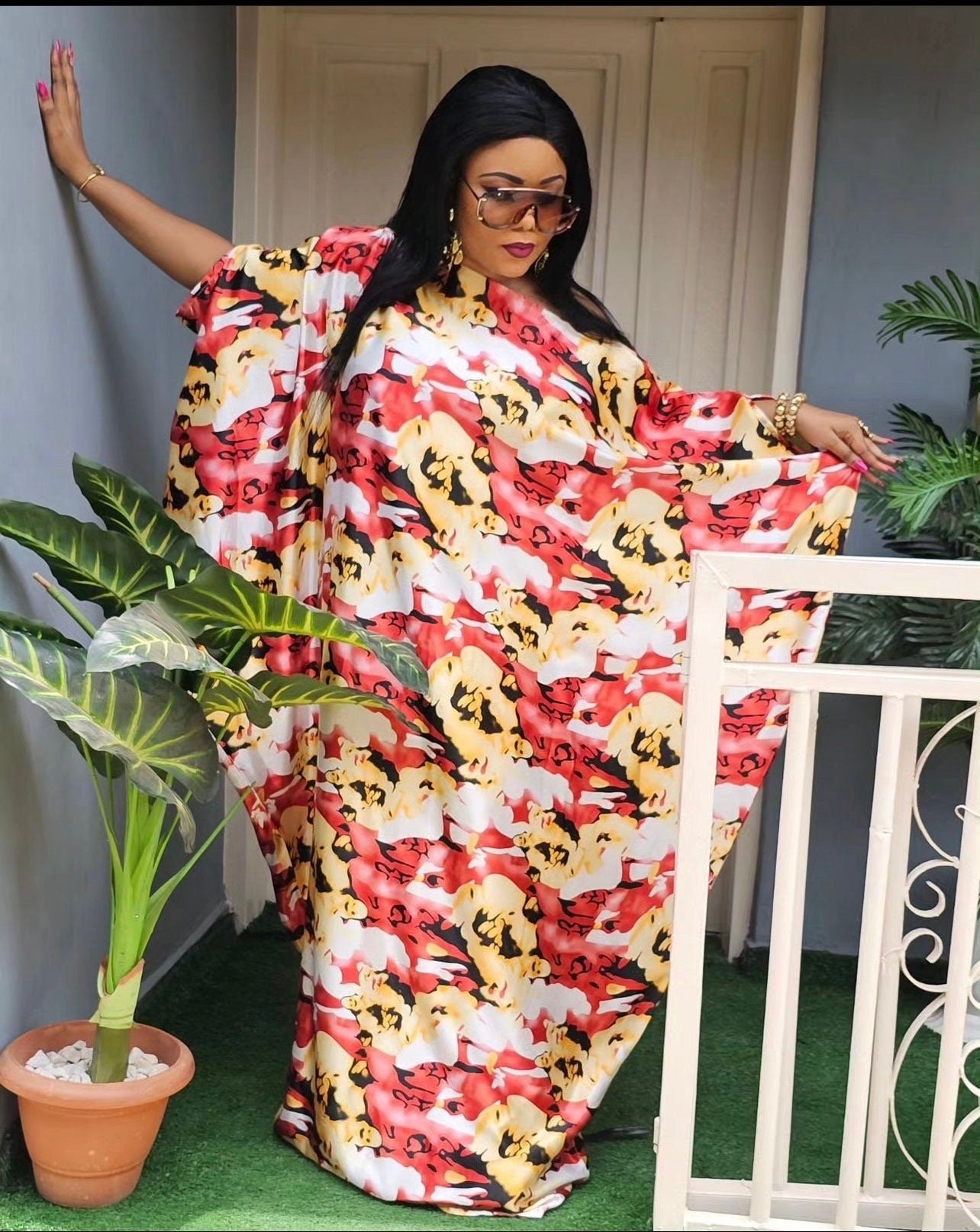 Adire Silk Boubou Dress | Asymmetric Chiffon Kaftan, Nigerian Style