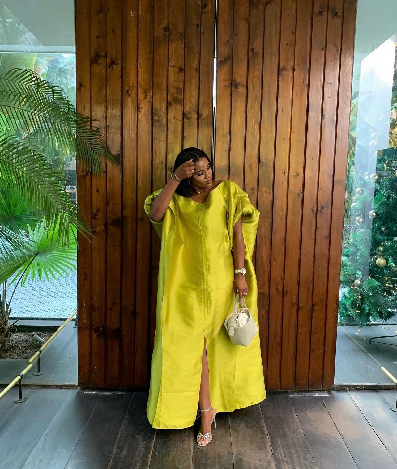 Olive Green Mikado Silk Boubou Kaftan | African Party Dress