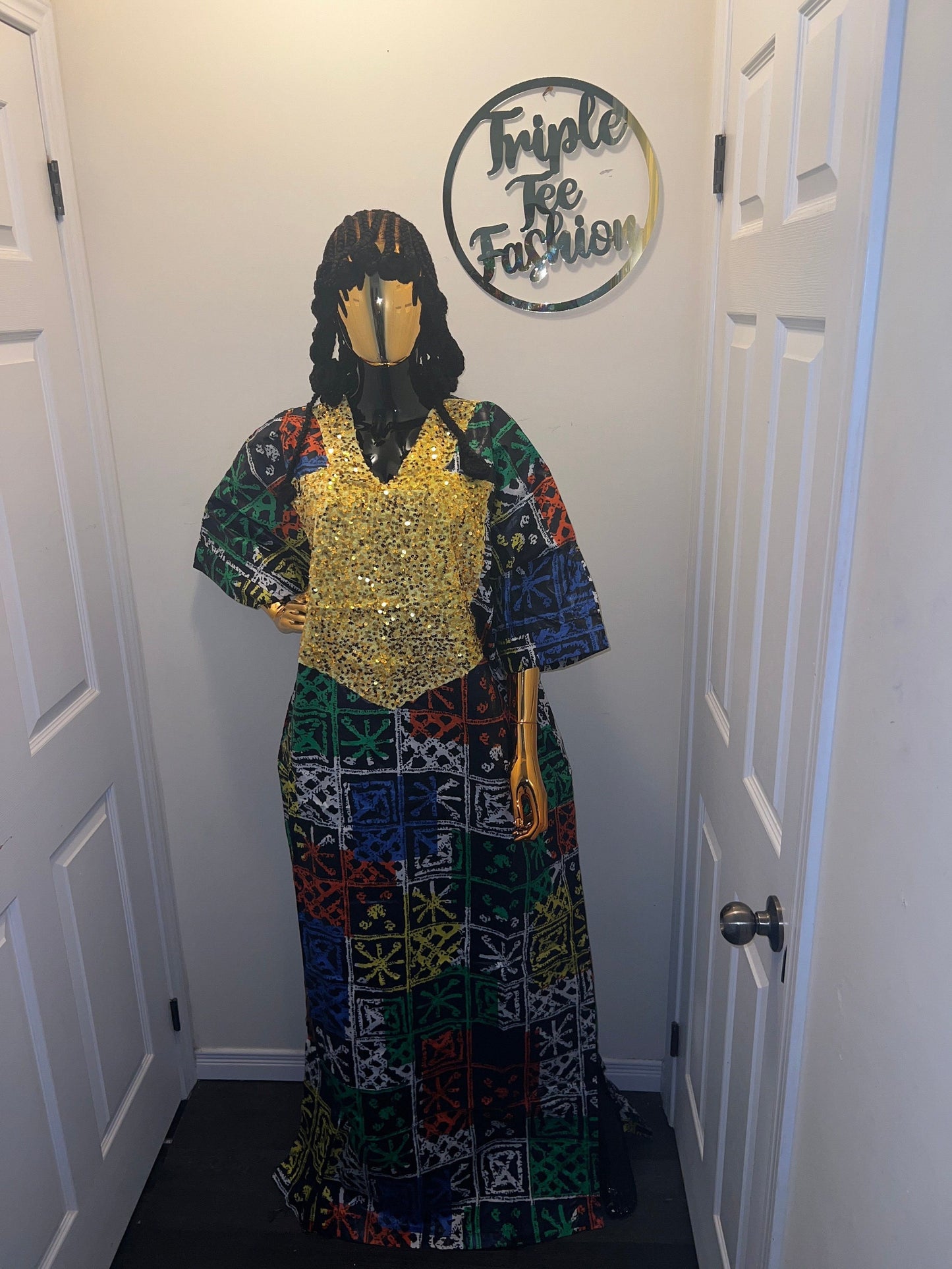 African Print Kampala Boubou Kaftan | Ankara Party Dress (Fits US 8-20)