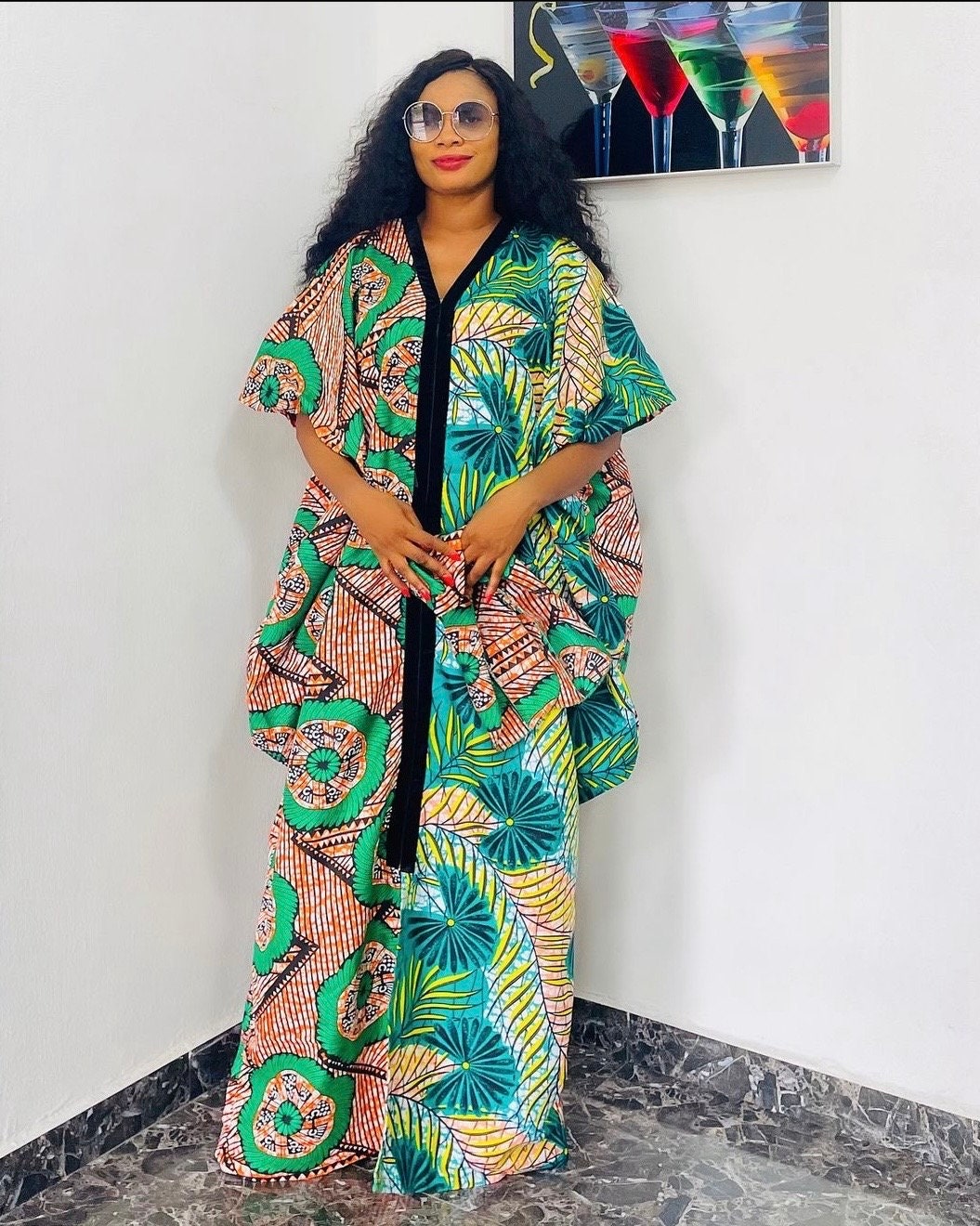 African Ankara Sequin Boubou Dress | Nigerian Kaftan