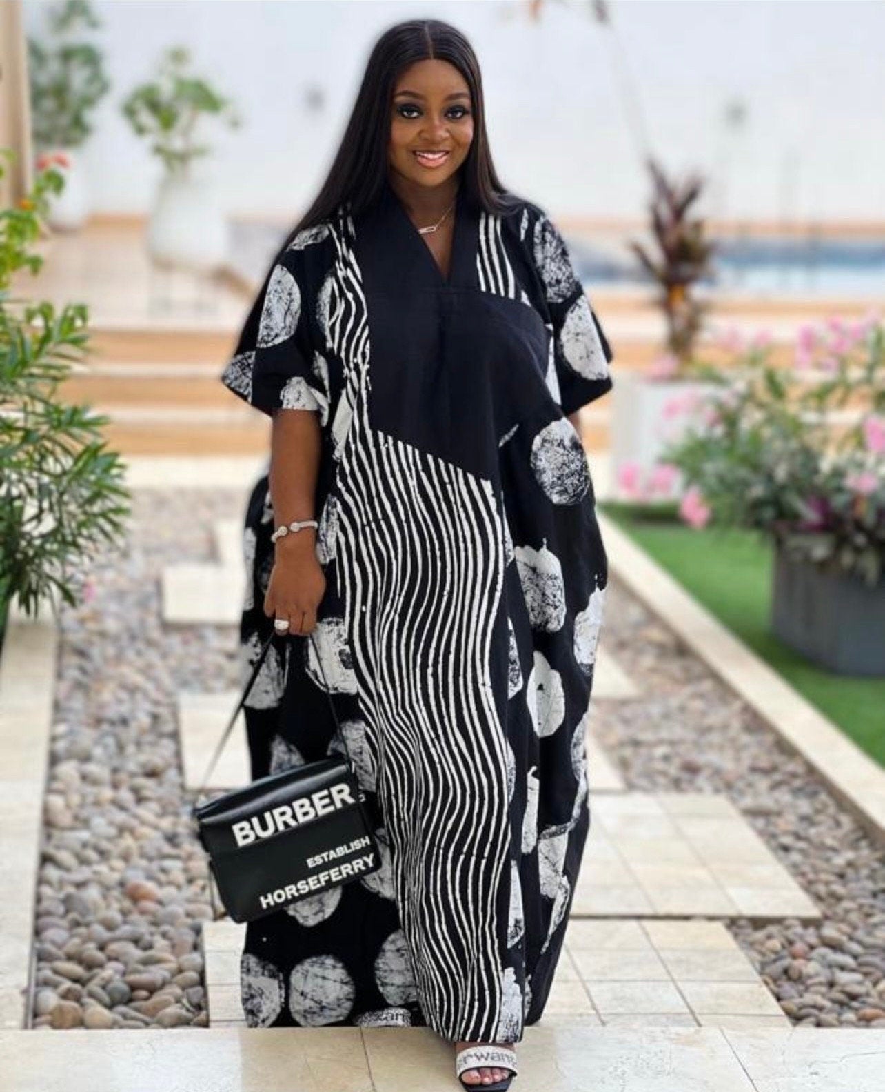 Handmade Adire Batik Kaftan Dress | Nigerian Tie Dye Boubou