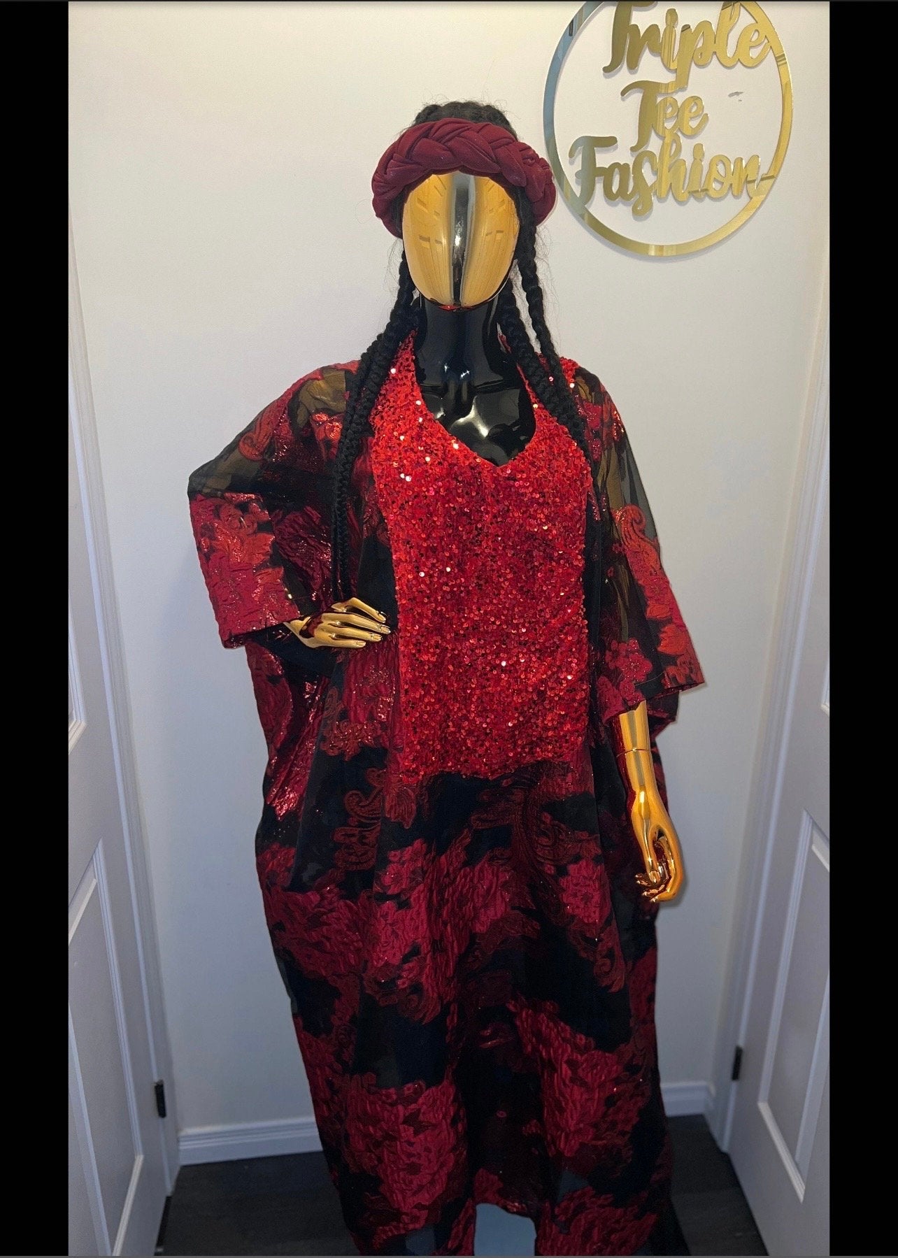 Brocade Organza African Boubou Dress | Matching Headband