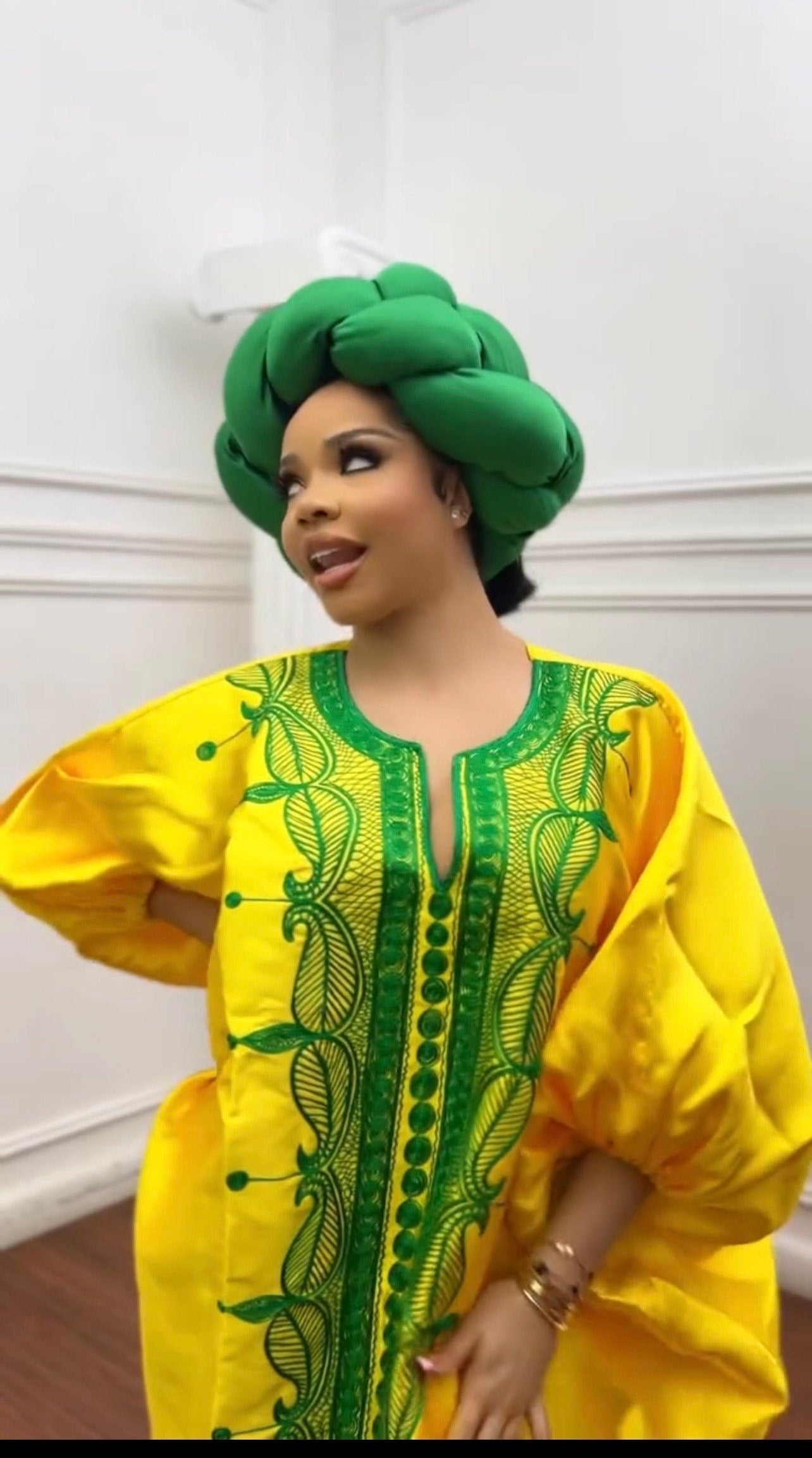 Embroidered Mikado Boubou Kaftan | African Maxi Dress with Headband