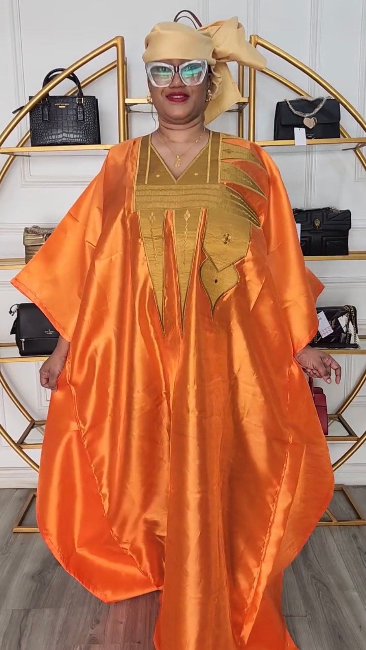 Embroidered Mikado Boubou Kaftan | African Party Dress with Scarf