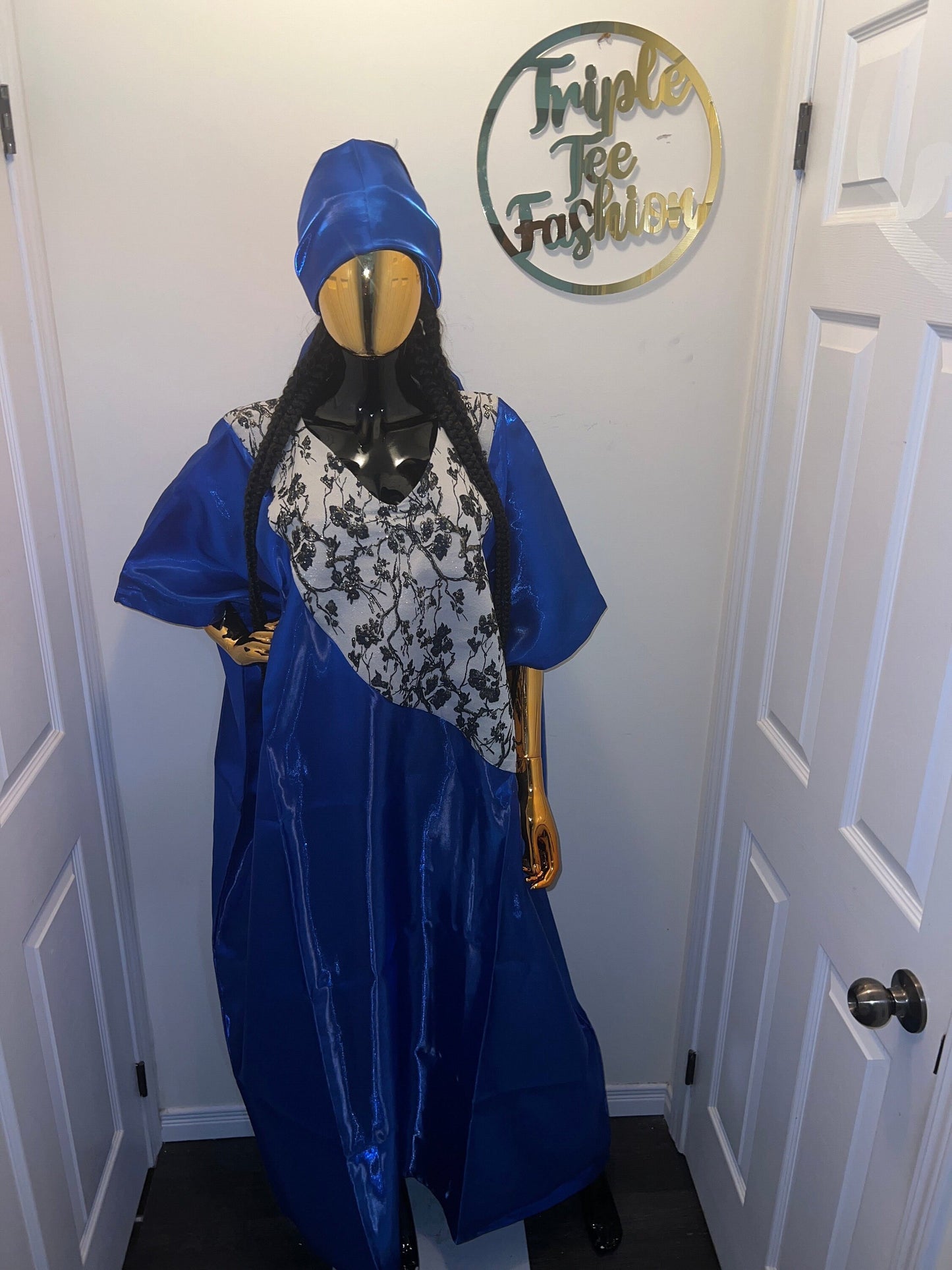 Luxury Mikado Brocade Boubou | African Kaftan Dress with Scarf