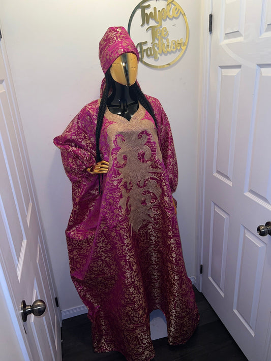Damask Brocade Agbada Dress: Nigerian African Fashion Boubou with Scarf