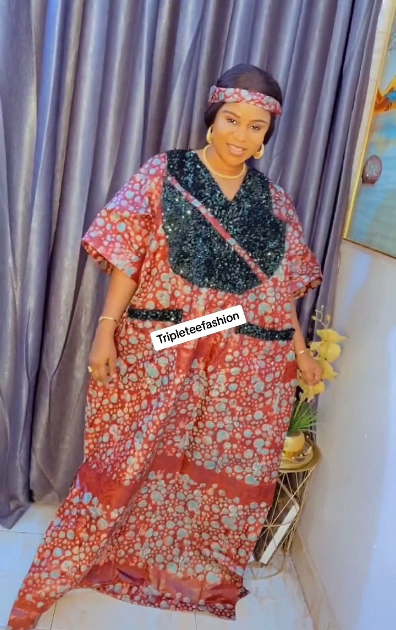 Sequin Kampala Cotton Boubou Kaftan | Plus Size African Dress