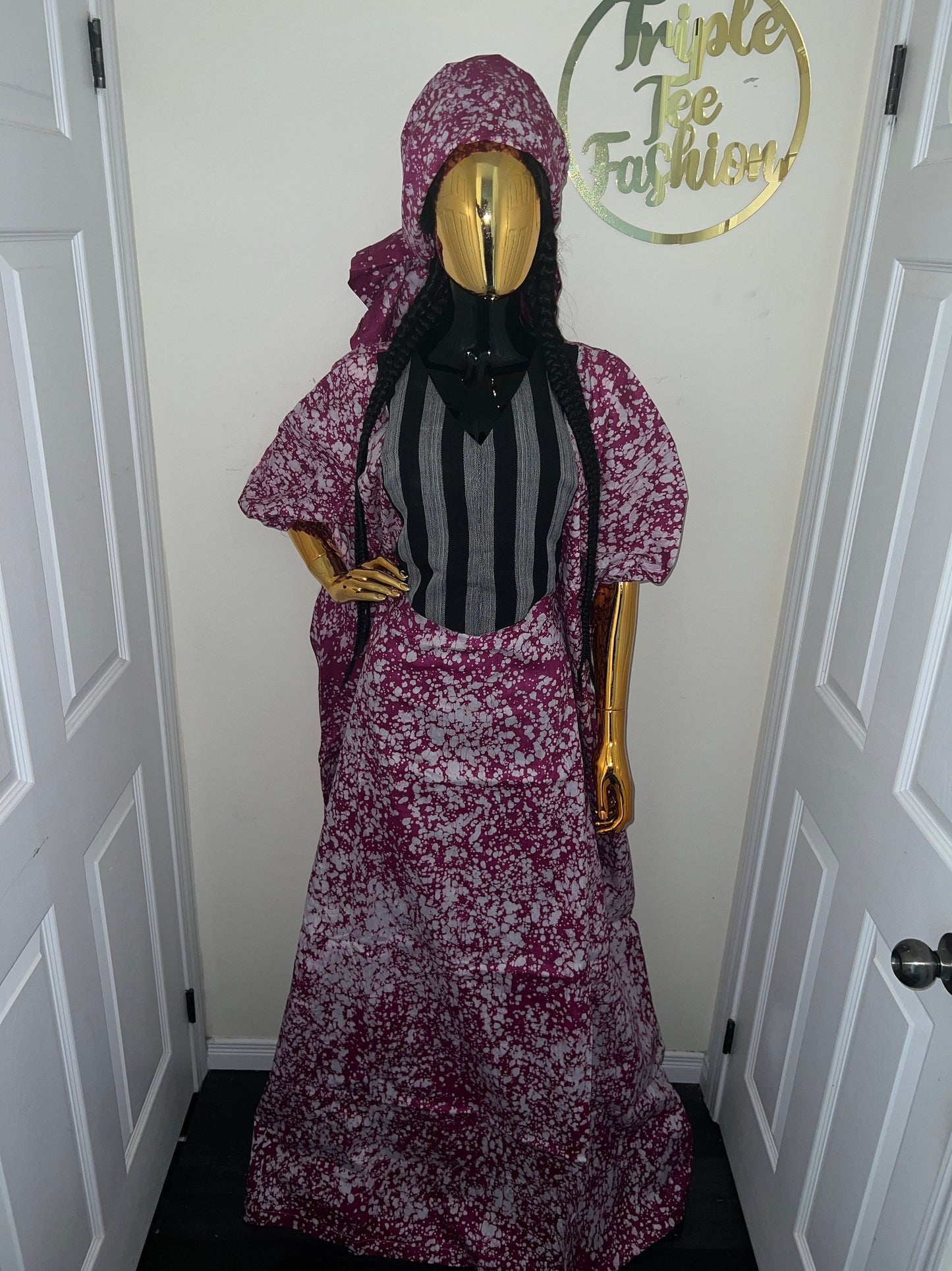 Handmade Adire Batik Boubou Dress | Nigerian Kaftan with Inner Belt