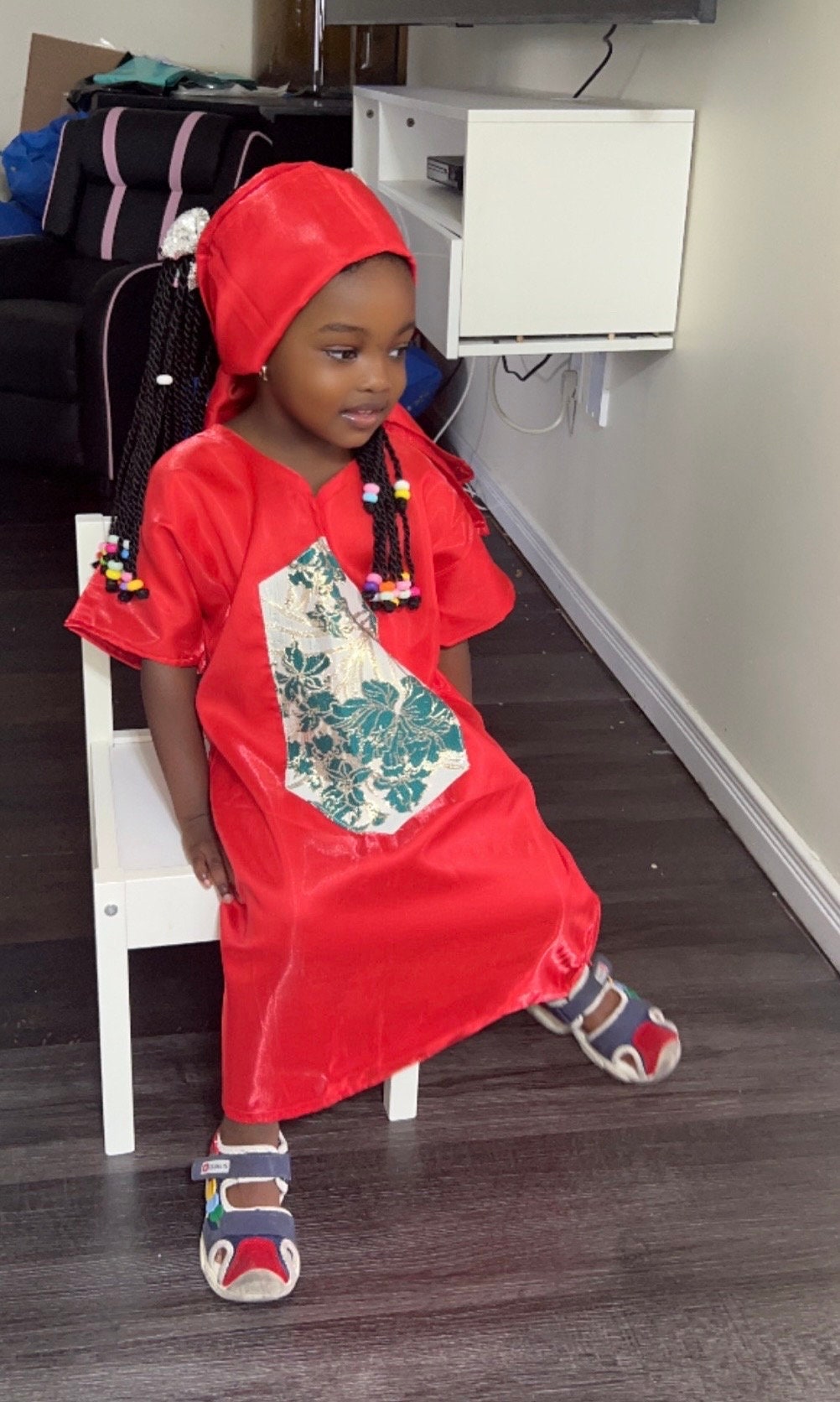 Brocade African Boubou Dress for Baby Girl | Mikado Fabric