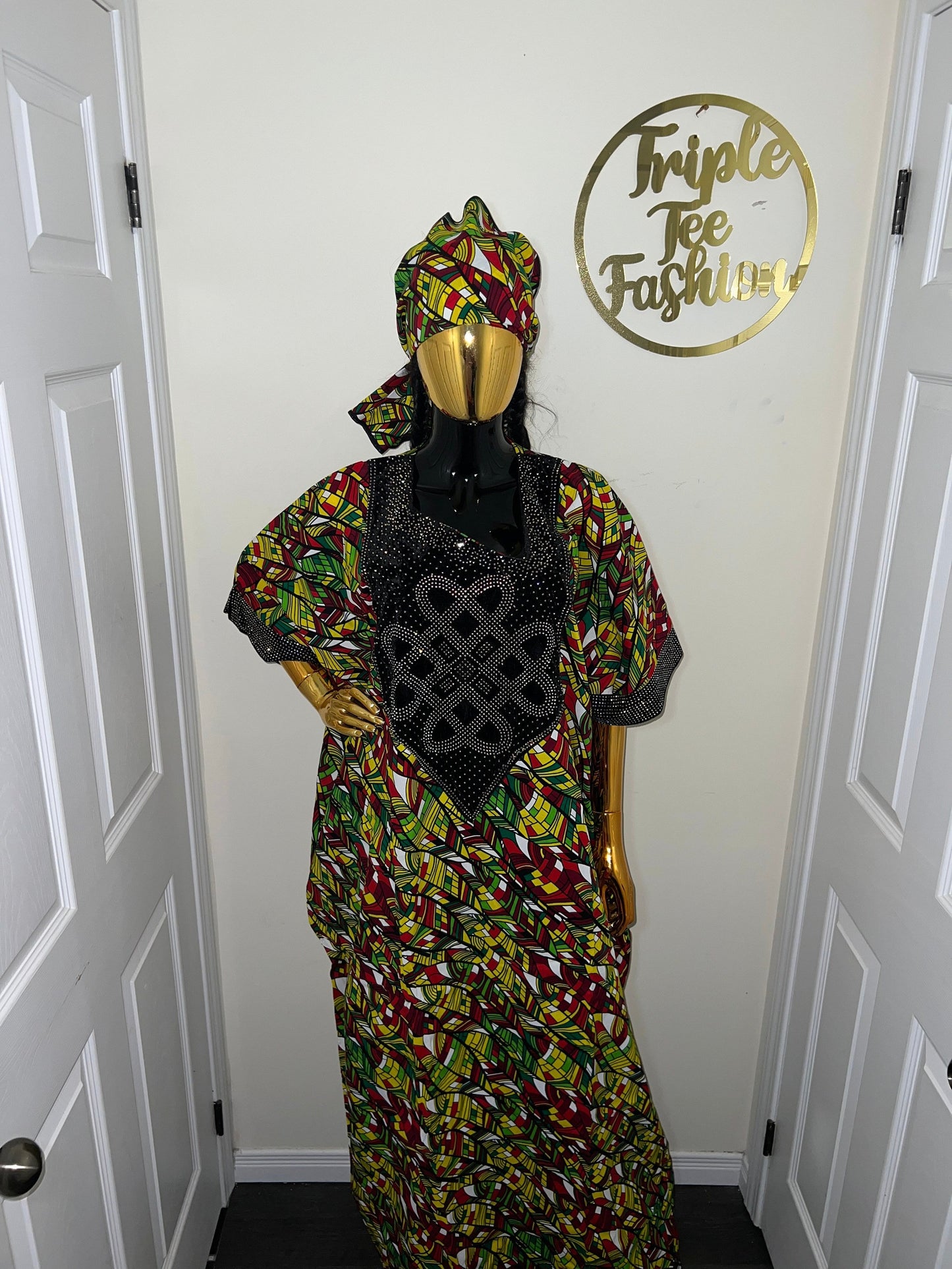 African Ankara Kaftan Dress | Stoned Cotton Boubou