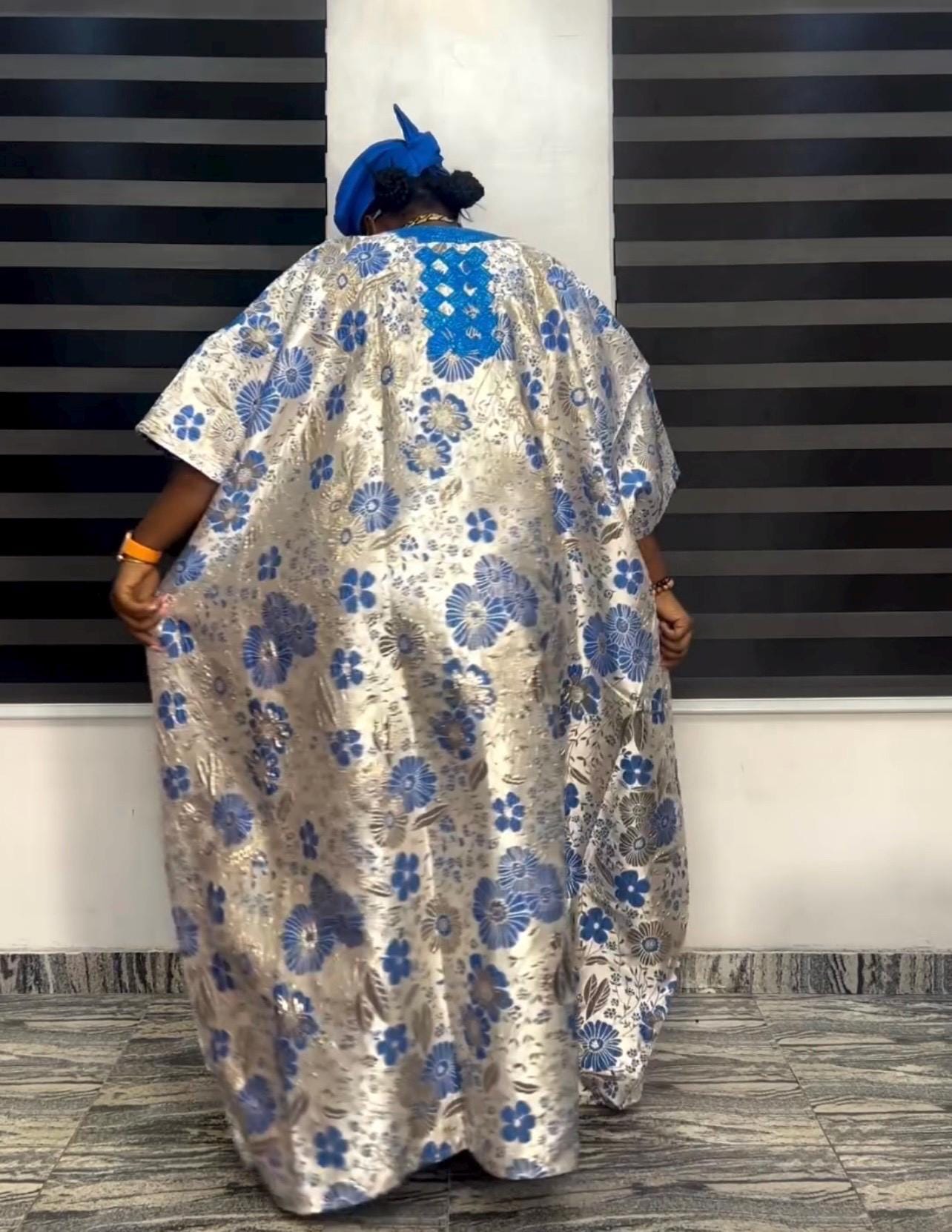 Damask Brocade Agbada Dress with Tinko Embroidery | Nigerian Fashion