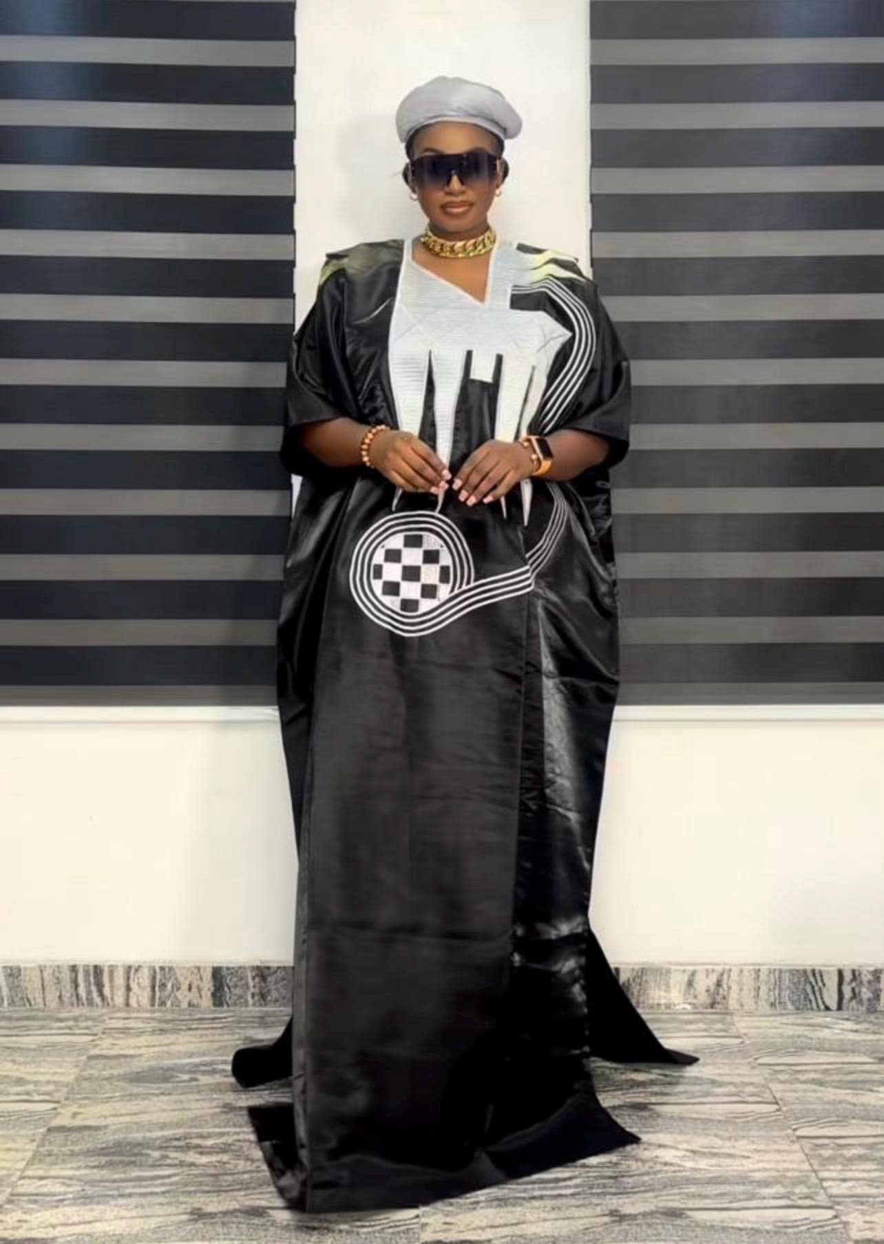 African Mikado Boubou Kaftan with Embroidery | Modest Party Dress & Turban
