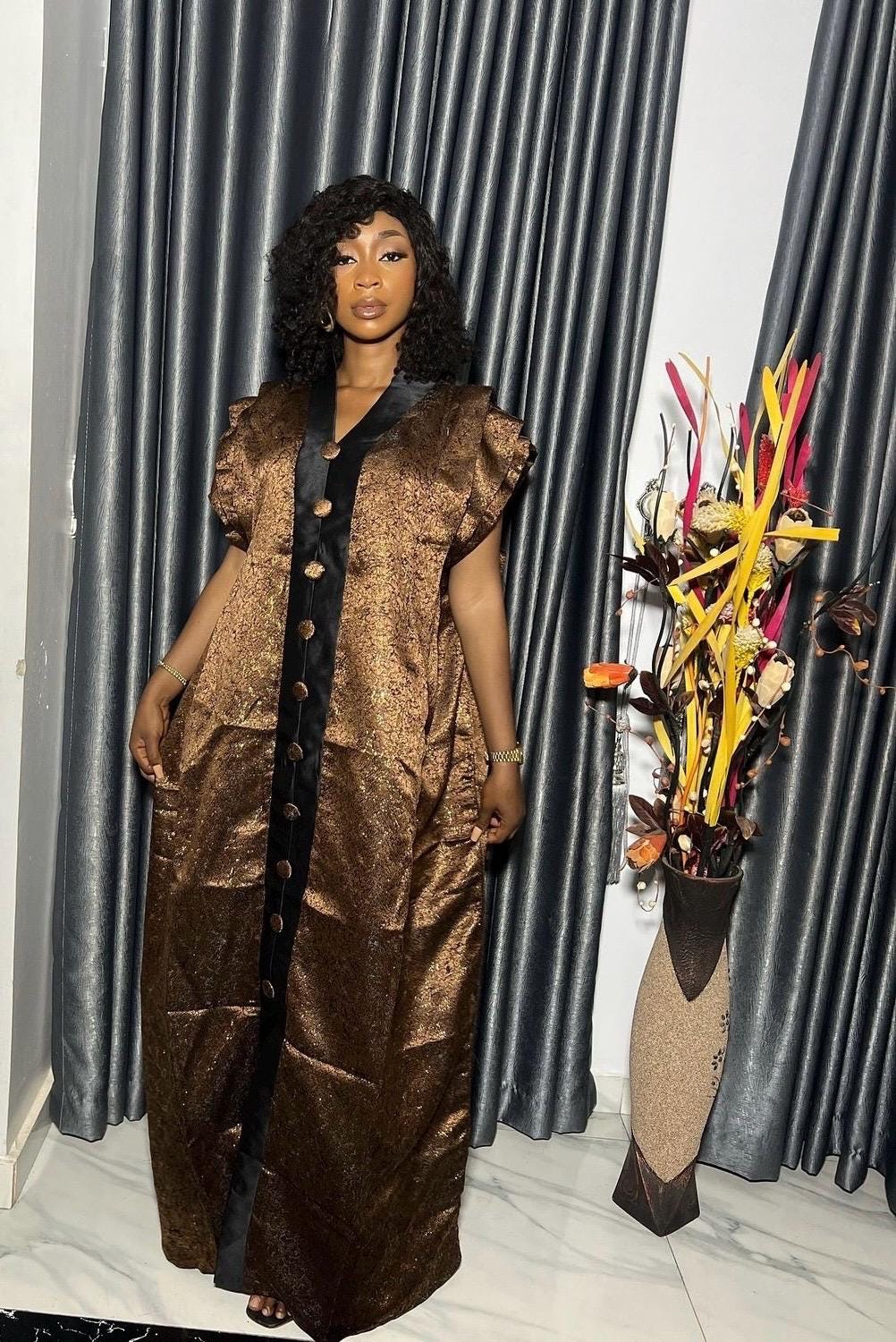 European Brocade Boubou Dress with Matching Turban | Modest Kaftan