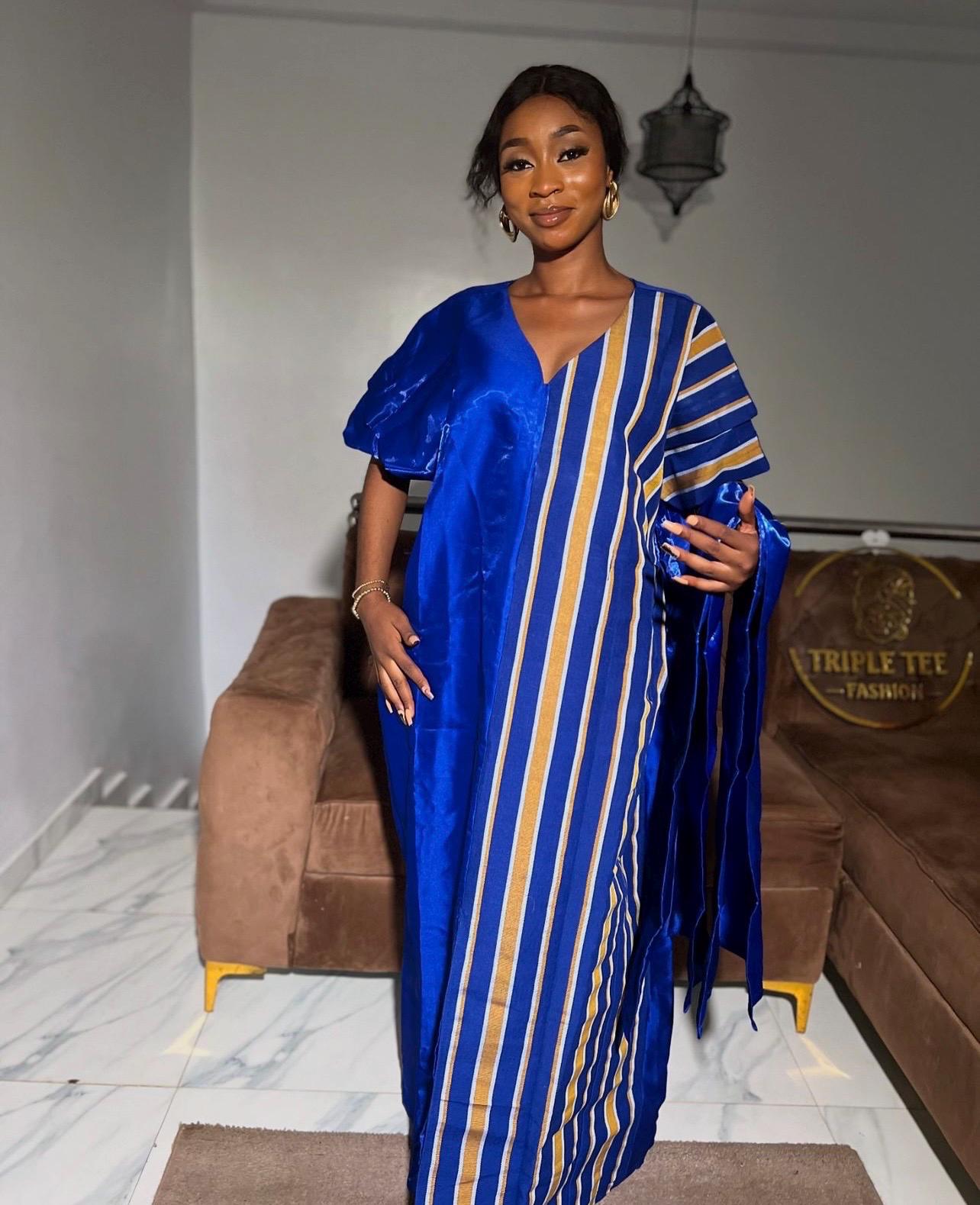 Mikado Aso Oke Boubou | Nigerian Kaftan Dress with Scarf