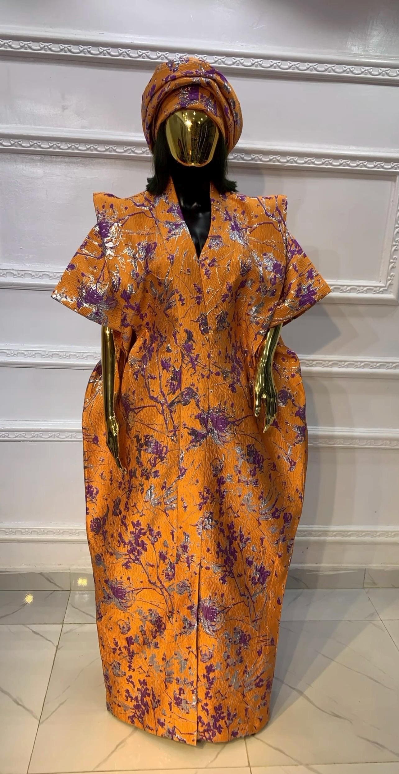 African Brocade Boubou Dress | Matching Scarf, Rich Aunty Vibes