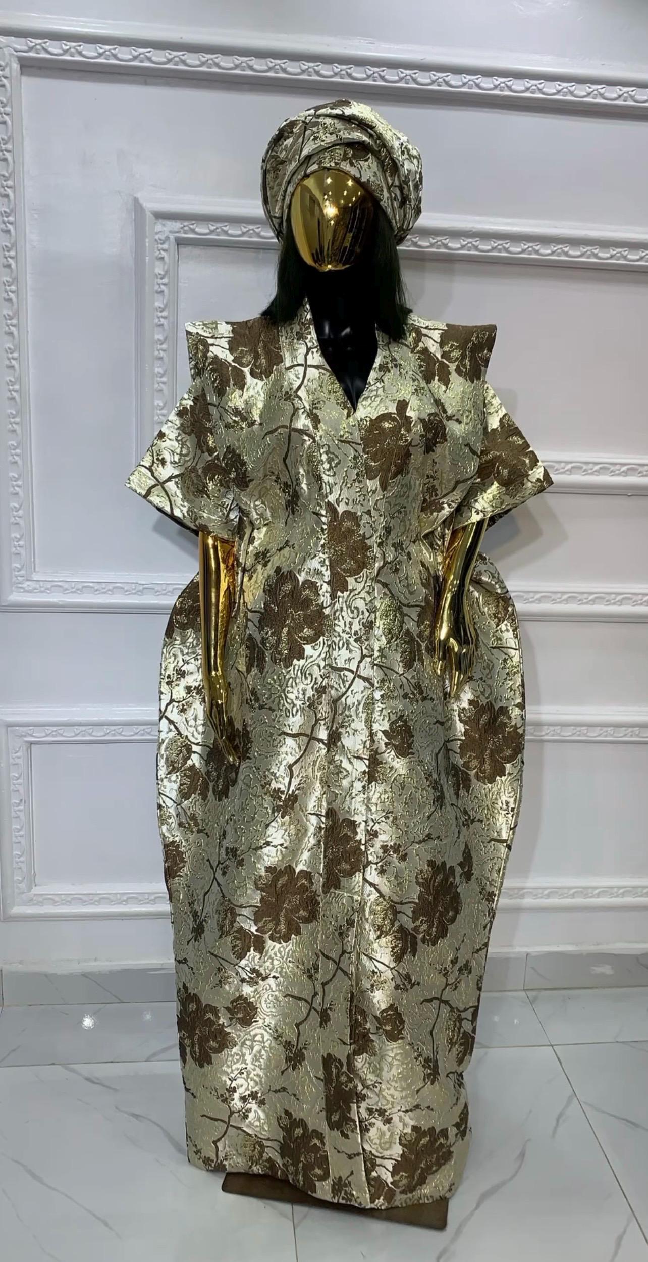 Brocade Boubou Dress with Scarf | Nigerian Kaftan