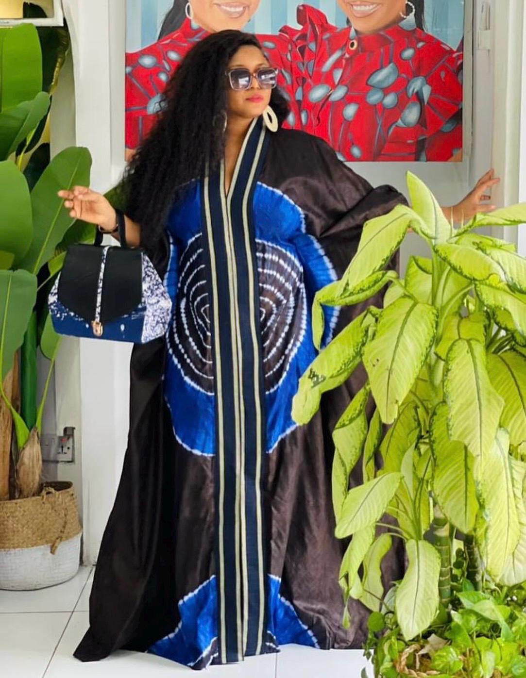 Handmade Adire Batik Boubou Dress | Nigerian Kaftan with Inner Belt