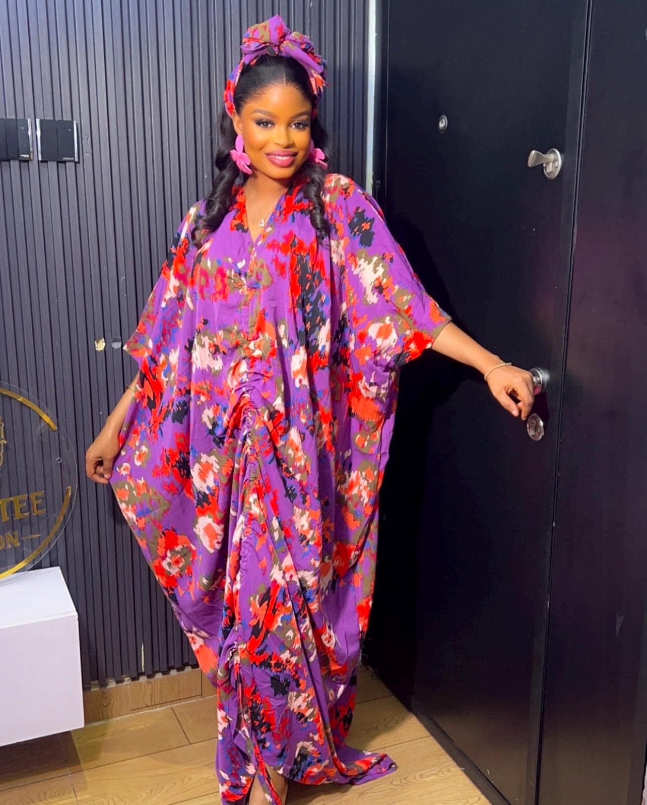 African Print Crepe Kaftan Dress | Nigerian Boubou, One Size
