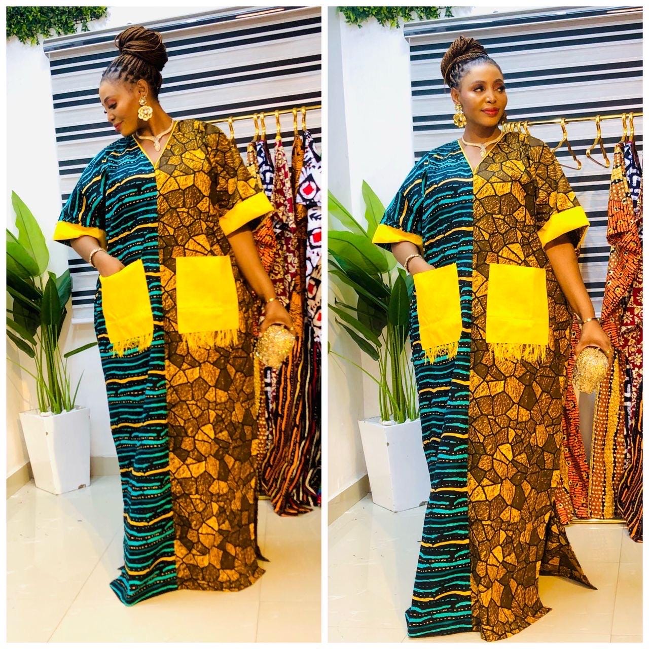 African Print Boubou Dress | Handmade Ankara Kaftan with Headtie