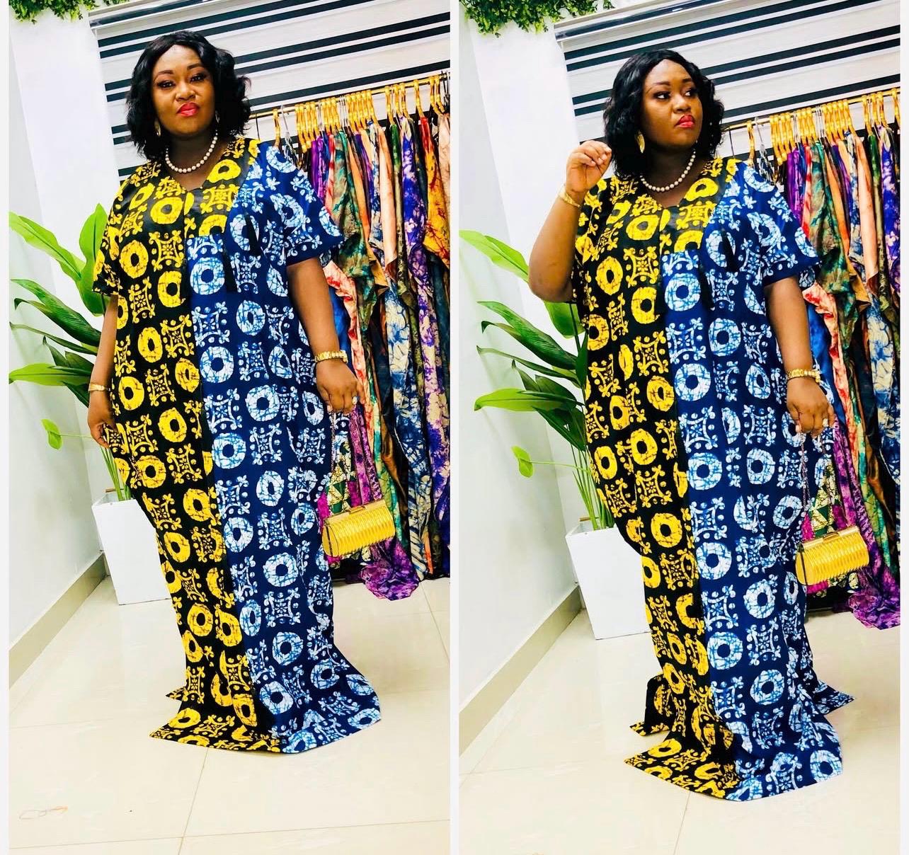 Handmade Ankara Boubou Dress: African Print Cotton Kaftan with Head Scarf