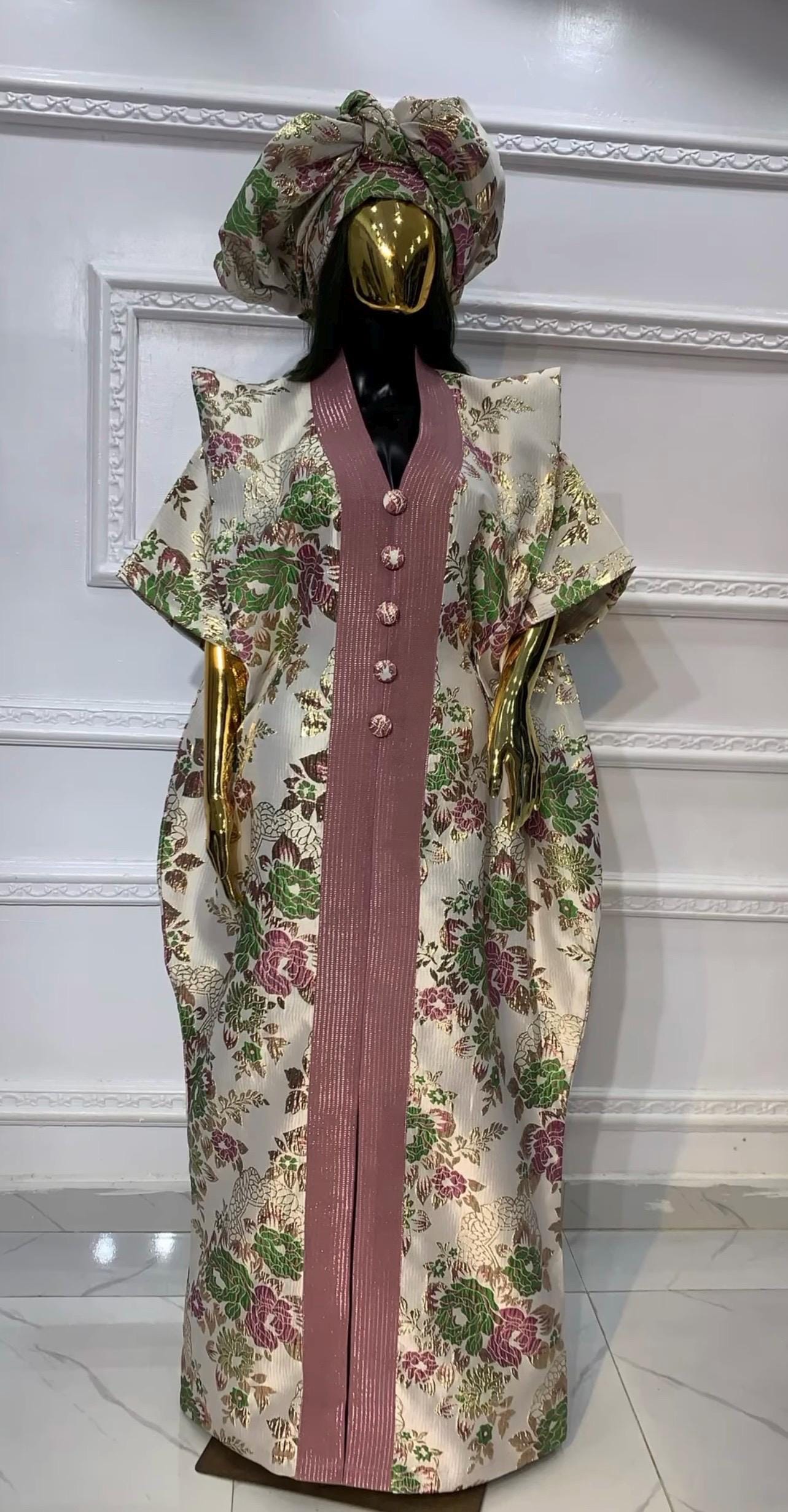 European Brocade Boubou Dress | African Kaftan with Scarf