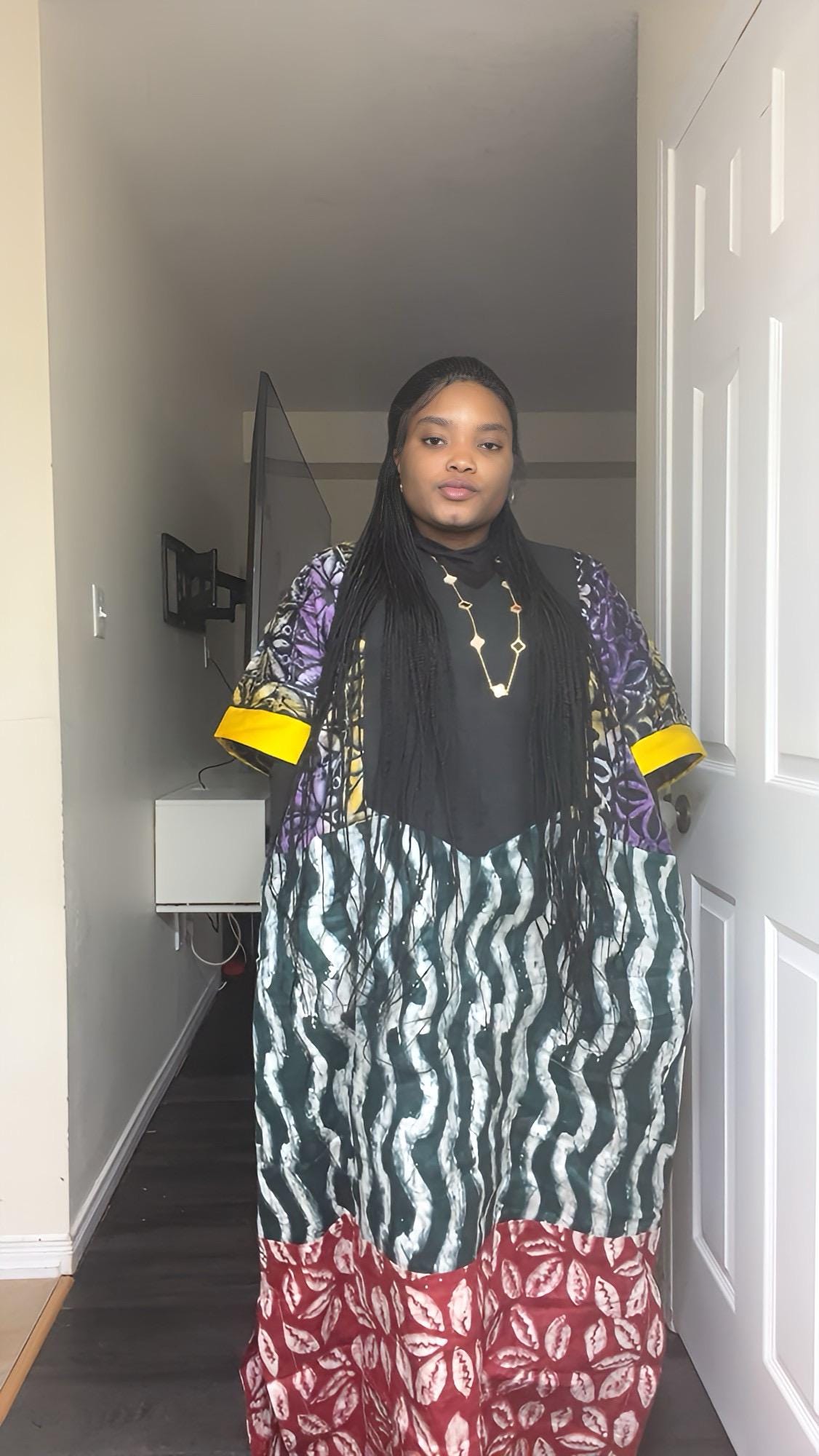 African Adire Batik Boubou Dress: Handmade Nigerian Kaftan with Scarf