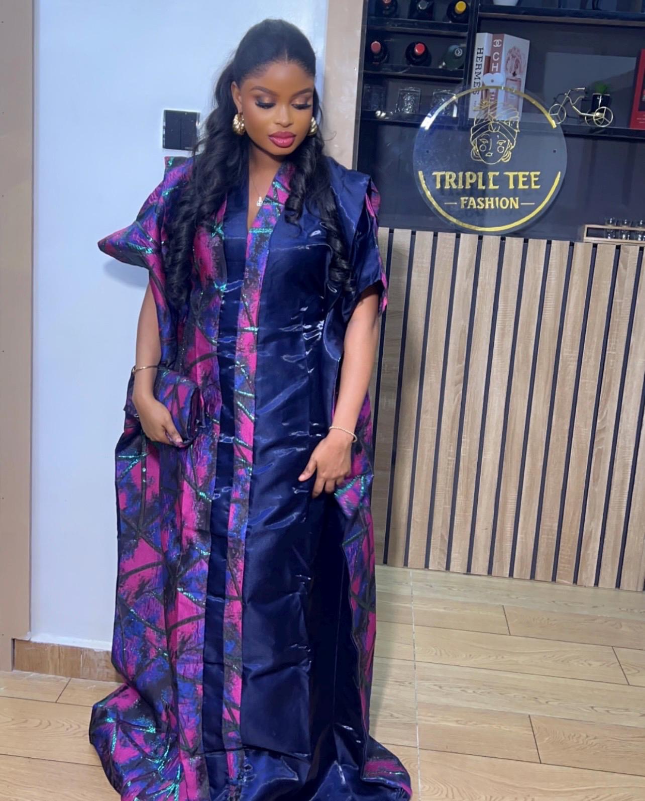 African Mikado Brocade Boubou | Kaftan Dress with Scarf